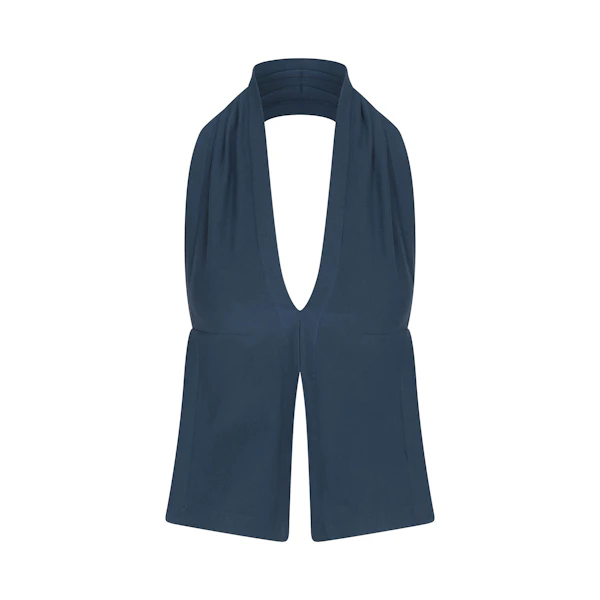 OUTDOOR HEAVY JERSEY DECONSTRUCTED HALTER TOP | INDIGO FLAT ON A WHITE BACKGROUND | FLT | FLT