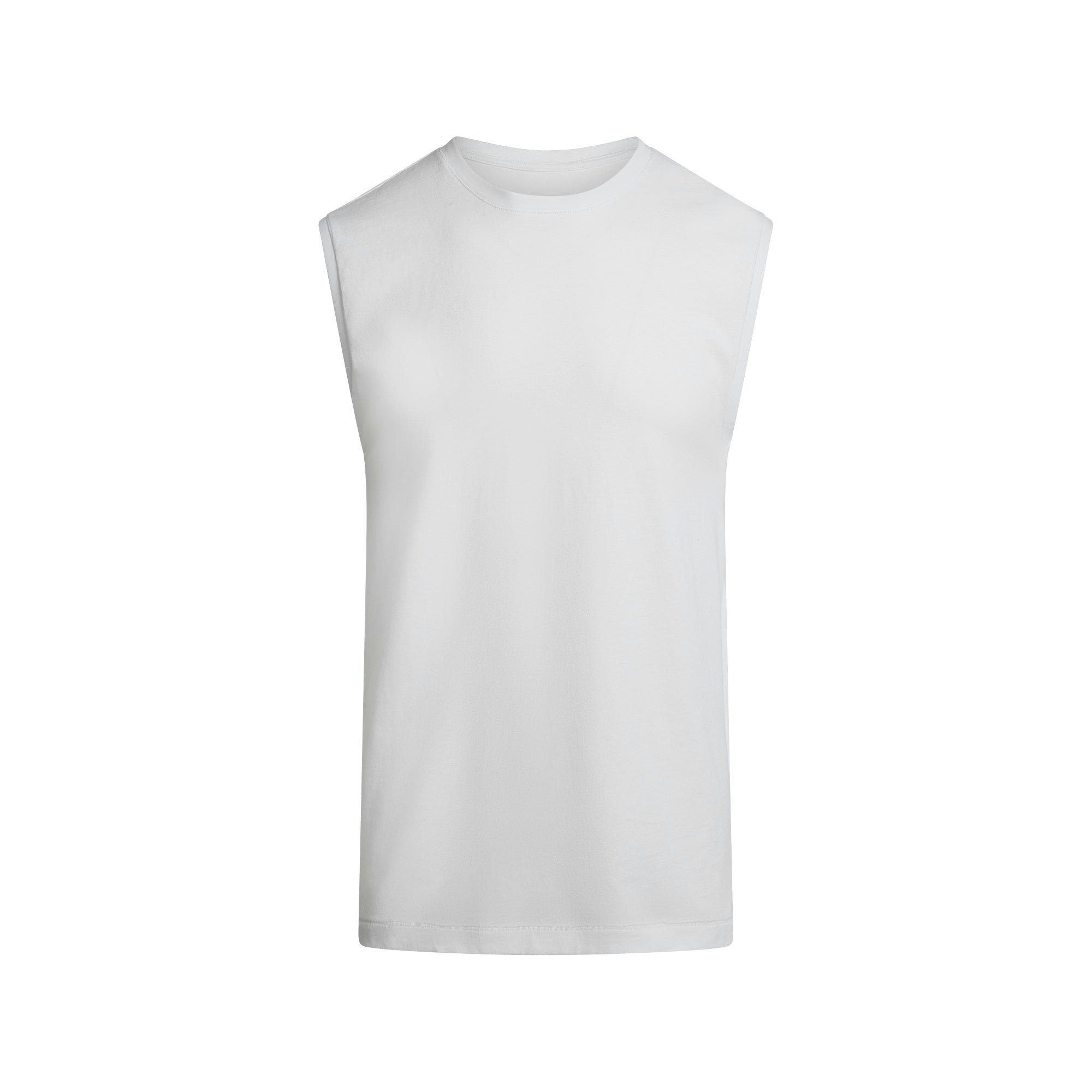 SKIMS COTTON MENS RELAXED SLEEVELESS SHIRT | CHALK FLAT ON A WHITE BACKGROUND | FLT