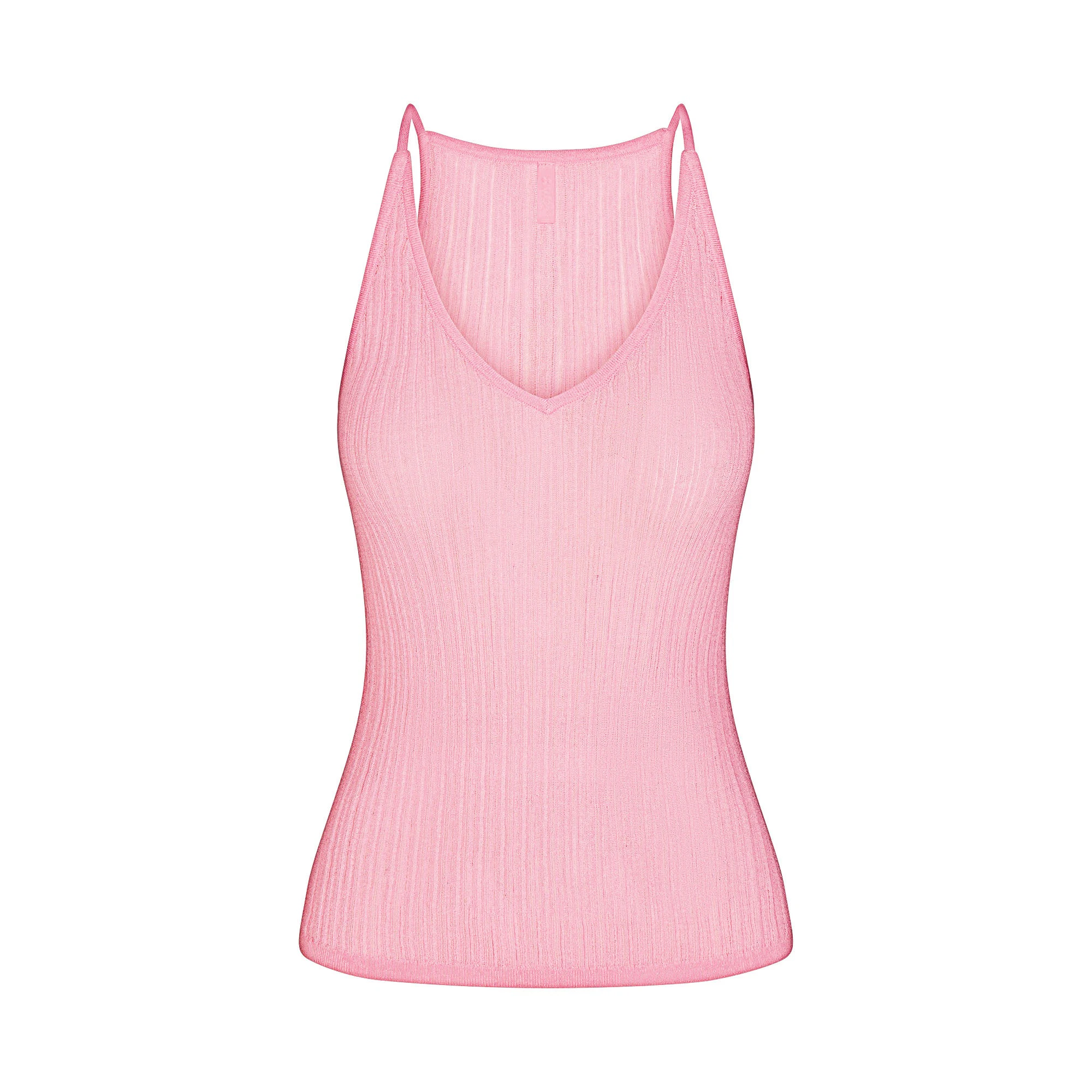 SHEER KNIT PLUNGE TANK | PEONY FLAT ON A WHITE BACKGROUND | FLT
