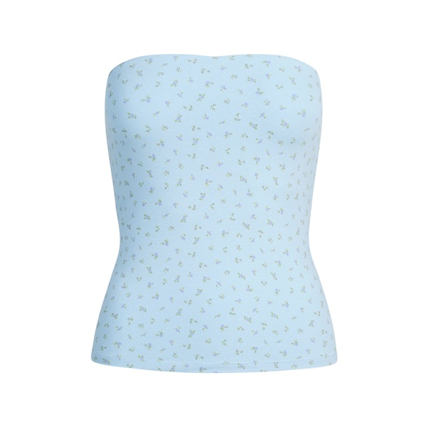 COTTON JERSEY TUBE TOP | POWDER BLUE MICRO FLORAL FLAT ON A WHITE BACKGROUND | FLT