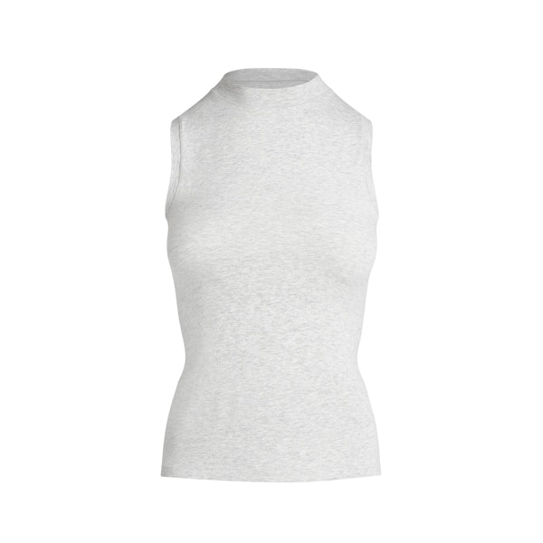 COTTON JERSEY MOCK NECK TANK | LIGHT HEATHER GREY FLAT ON A WHITE BACKGROUND | FLT