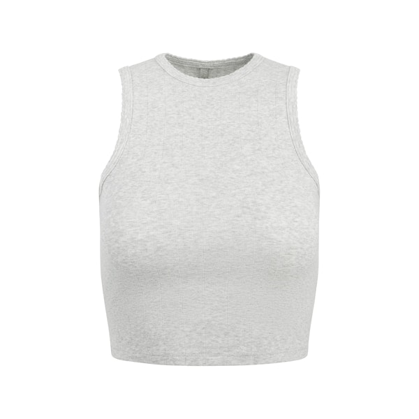 DROP NEEDLE POINTELLE CROPPED TANK | LIGHT HEATHER GREY FLAT ON A WHITE BACKGROUND | FLT
