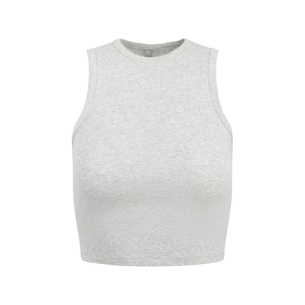 DROP NEEDLE POINTELLE CROPPED TANK | LIGHT HEATHER GREY FLAT ON A WHITE BACKGROUND | FLT