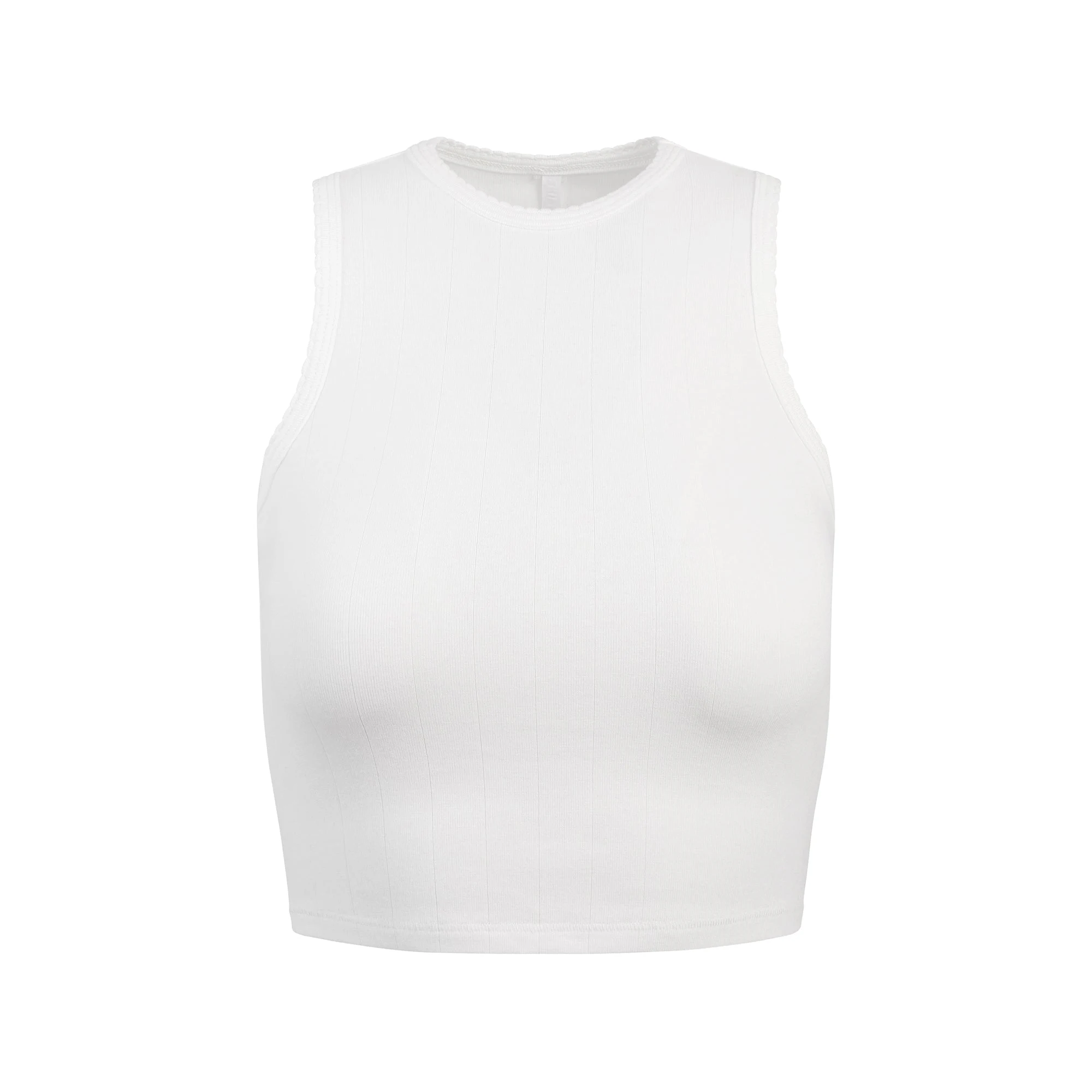 DROP NEEDLE POINTELLE CROPPED TANK | SNOW FLAT ON A WHITE BACKGROUND | FLT