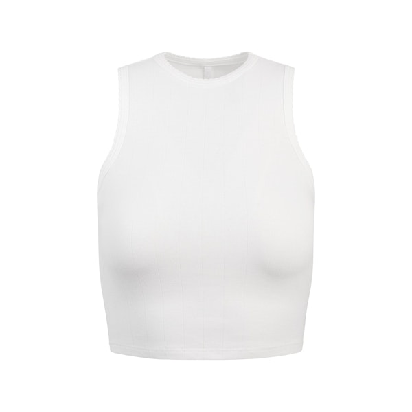 DROP NEEDLE POINTELLE CROPPED TANK | SNOW FLAT ON A WHITE BACKGROUND | FLT