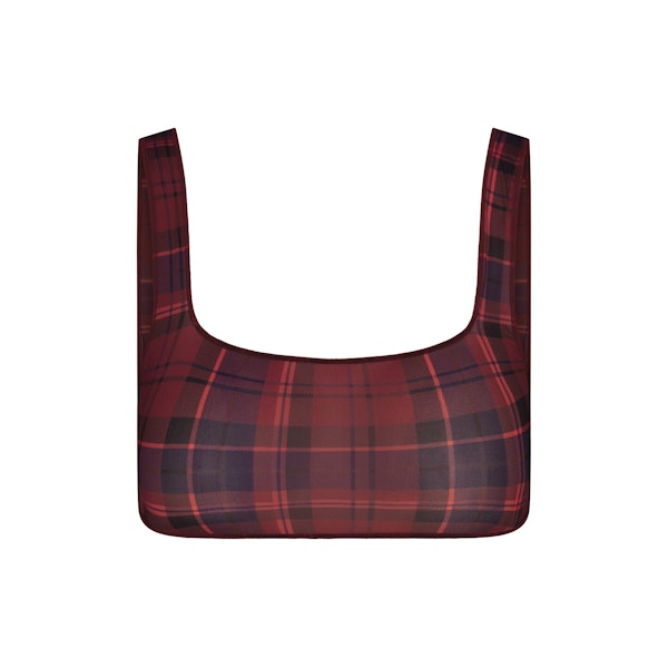 MILKY SHEER SCOOP BRALETTE | MERLOT NAVY PLAID FLAT ON A WHITE BACKGROUND | FLT