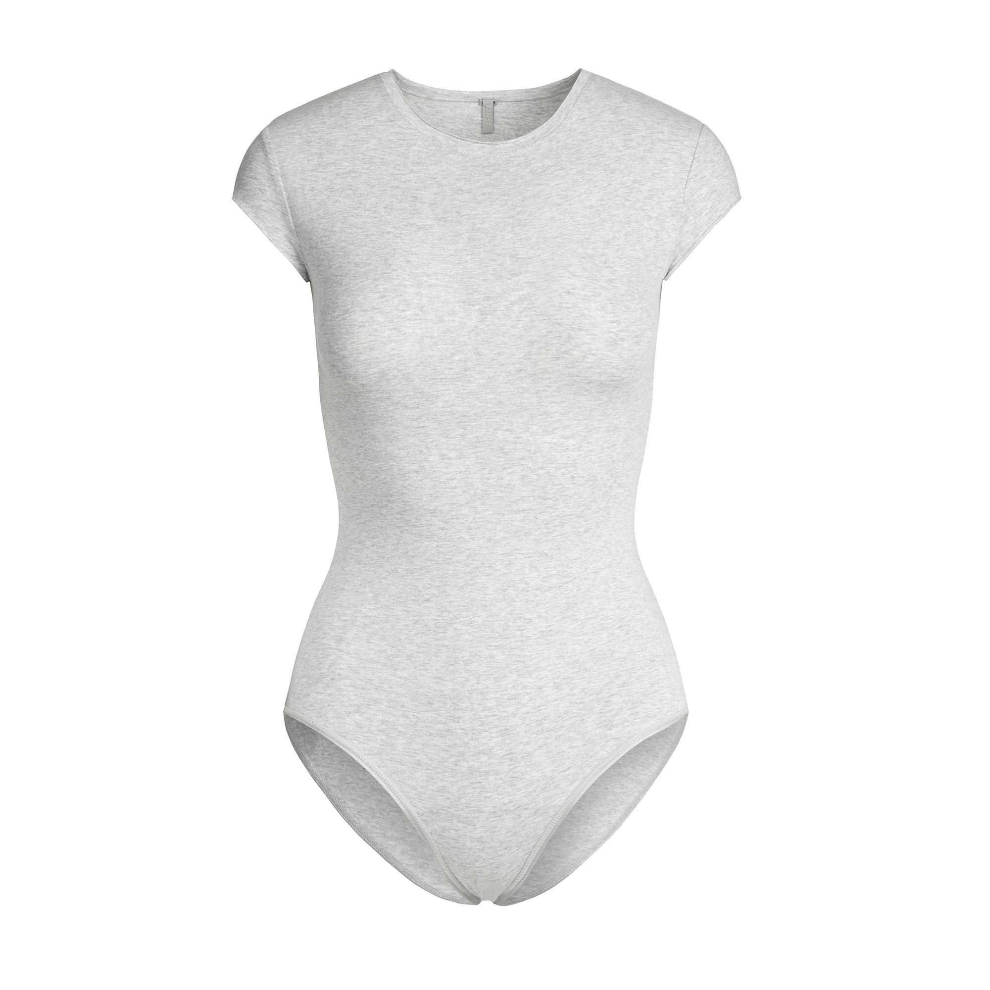 COTTON JERSEY T-SHIRT BRIEF BODYSUIT | LIGHT HEATHER GREY FLAT ON A WHITE BACKGROUND | FLT