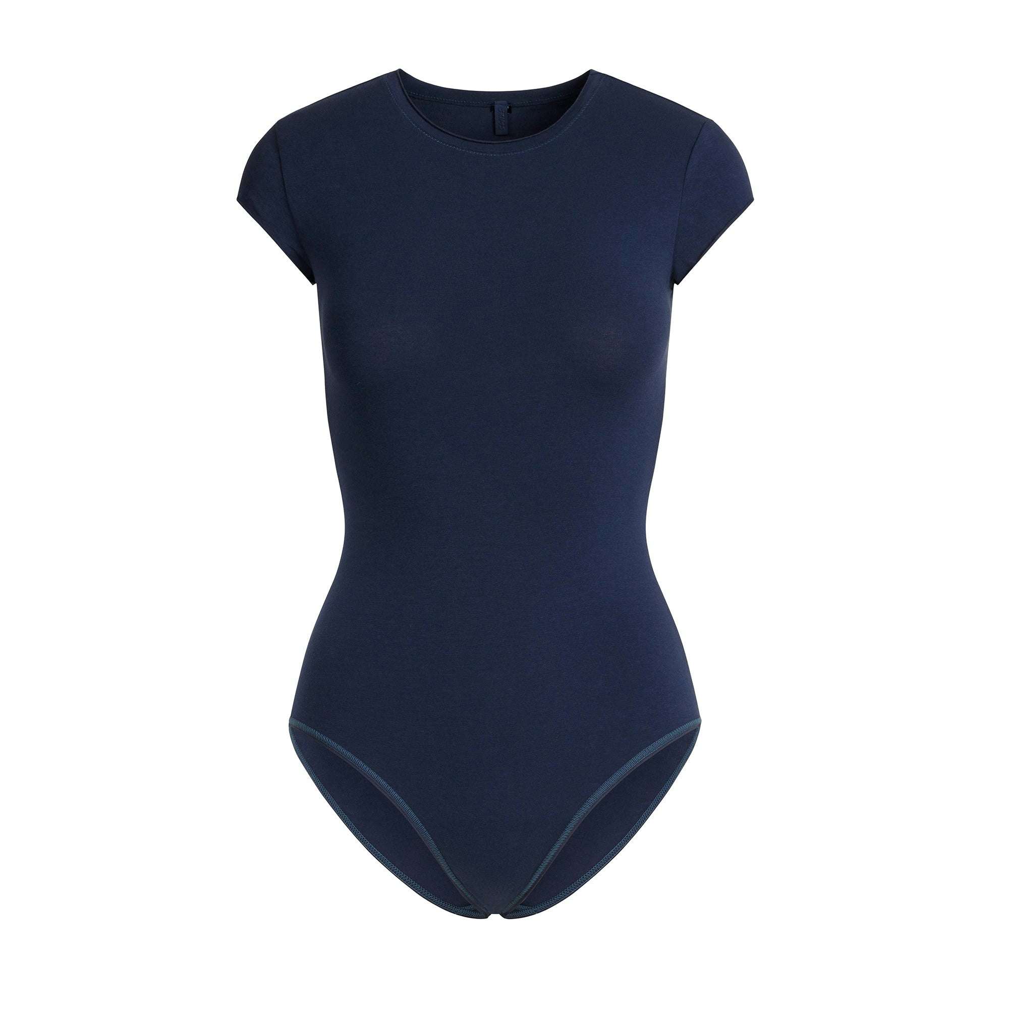 COTTON JERSEY T-SHIRT BRIEF BODYSUIT | NAVY FLAT ON A WHITE BACKGROUND | FLT