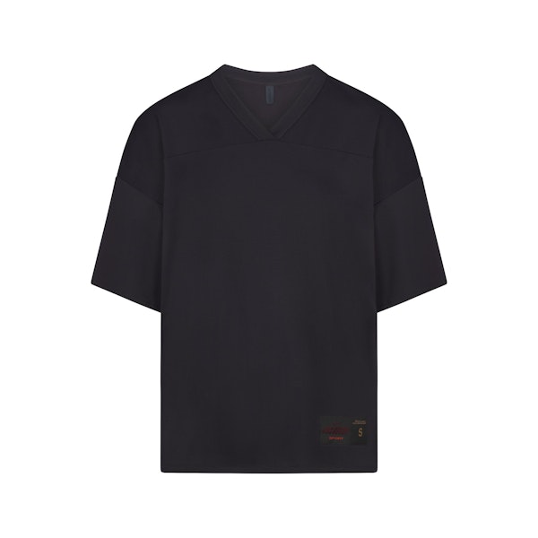 NikeSKIMS AIRY V-NECK OVERSIZED TOP | OBSIDIAN FLAT ON A WHITE BACKGROUND | FLT