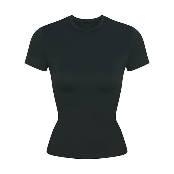 NikeSKIMS MATTE PADDED BABY TEE | DARK TEAL FLAT ON A WHITE BACKGROUND | FLT