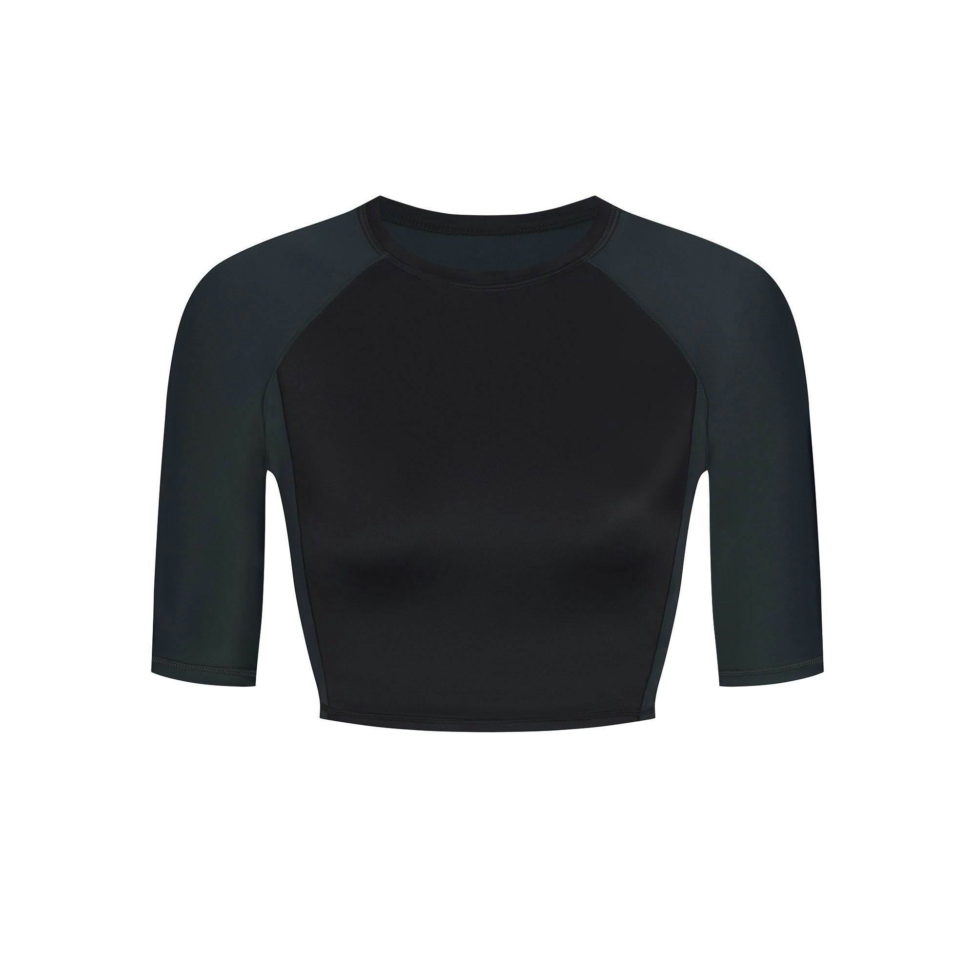 NikeSKIMS SHINE PADDED HALF SLEEVE CROP TOP | OBSIDIAN AND DARK TEAL FLAT ON A WHITE BACKGROUND | FLT