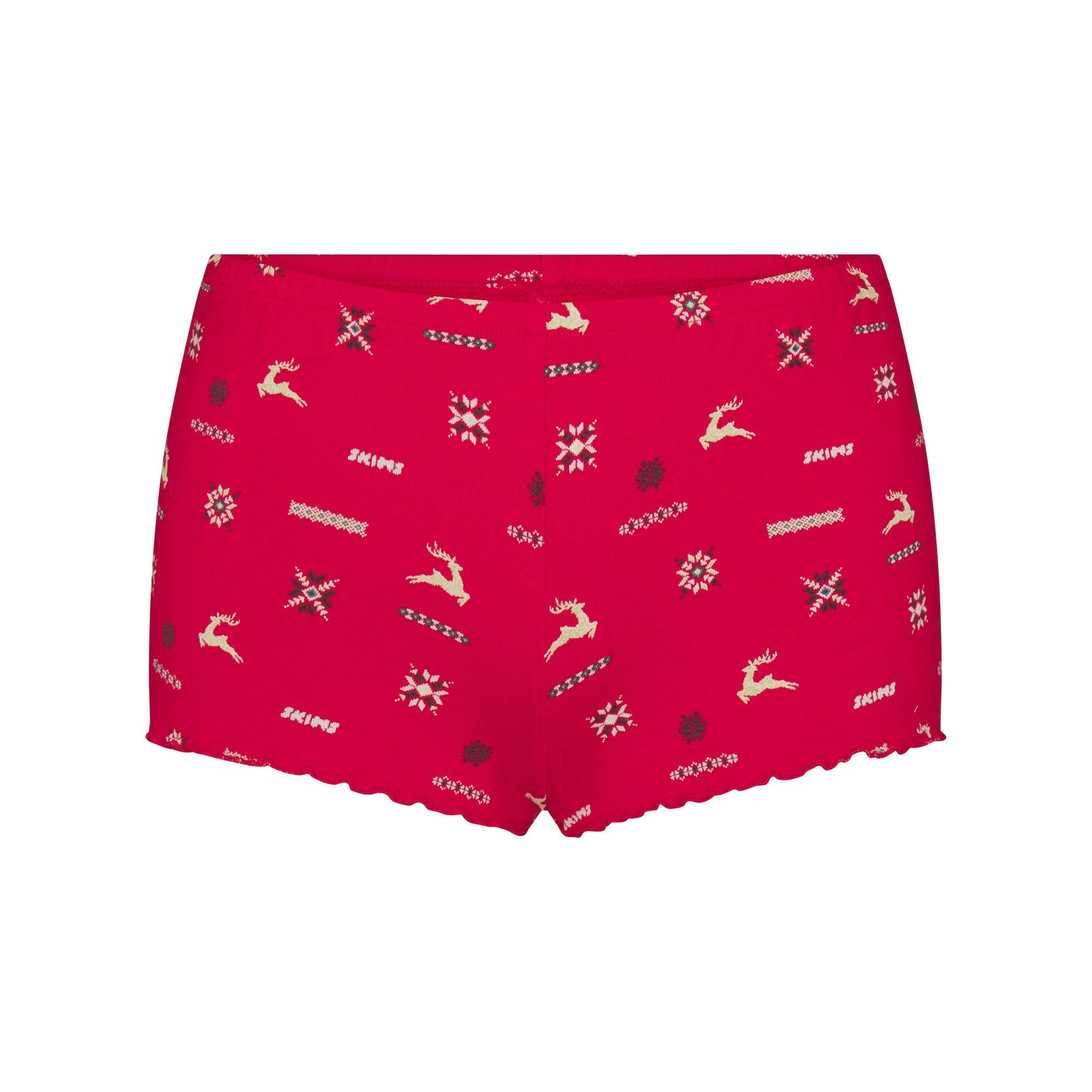 SKIMS SLEEP CAMI SET | CRANBERRY VINTAGE DEER PRINT FLAT ON A WHITE BACKGROUND | FLT