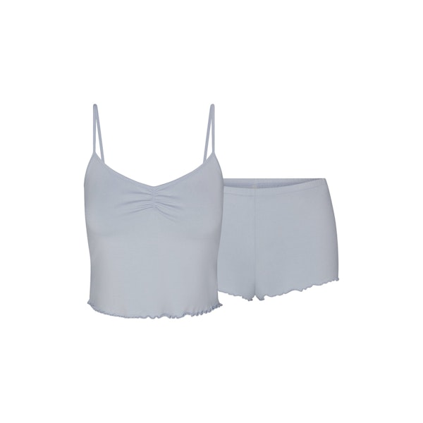 SKIMS SLEEP CAMI SET | ZEN BLUE FLAT ON A WHITE BACKGROUND | FLT