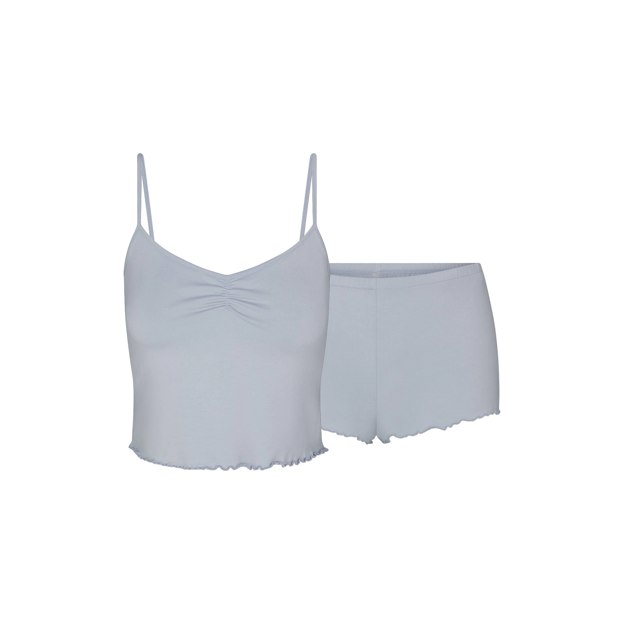 SKIMS SLEEP CAMI SET | ZEN BLUE FLAT ON A WHITE BACKGROUND | FLT