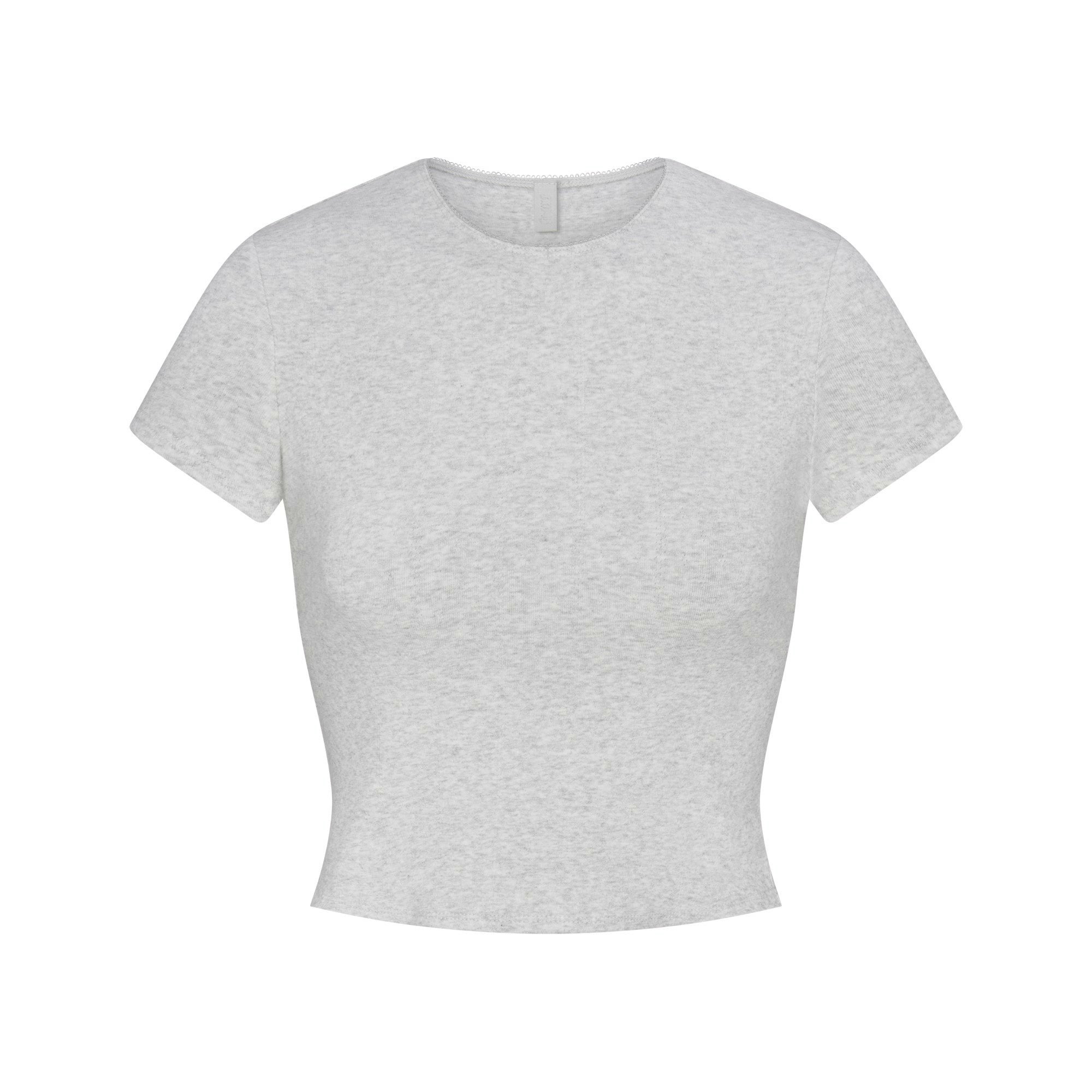 DROP NEEDLE POINTELLE BABY TEE | LIGHT HEATHER GREY FLAT ON A WHITE BACKGROUND | FLT