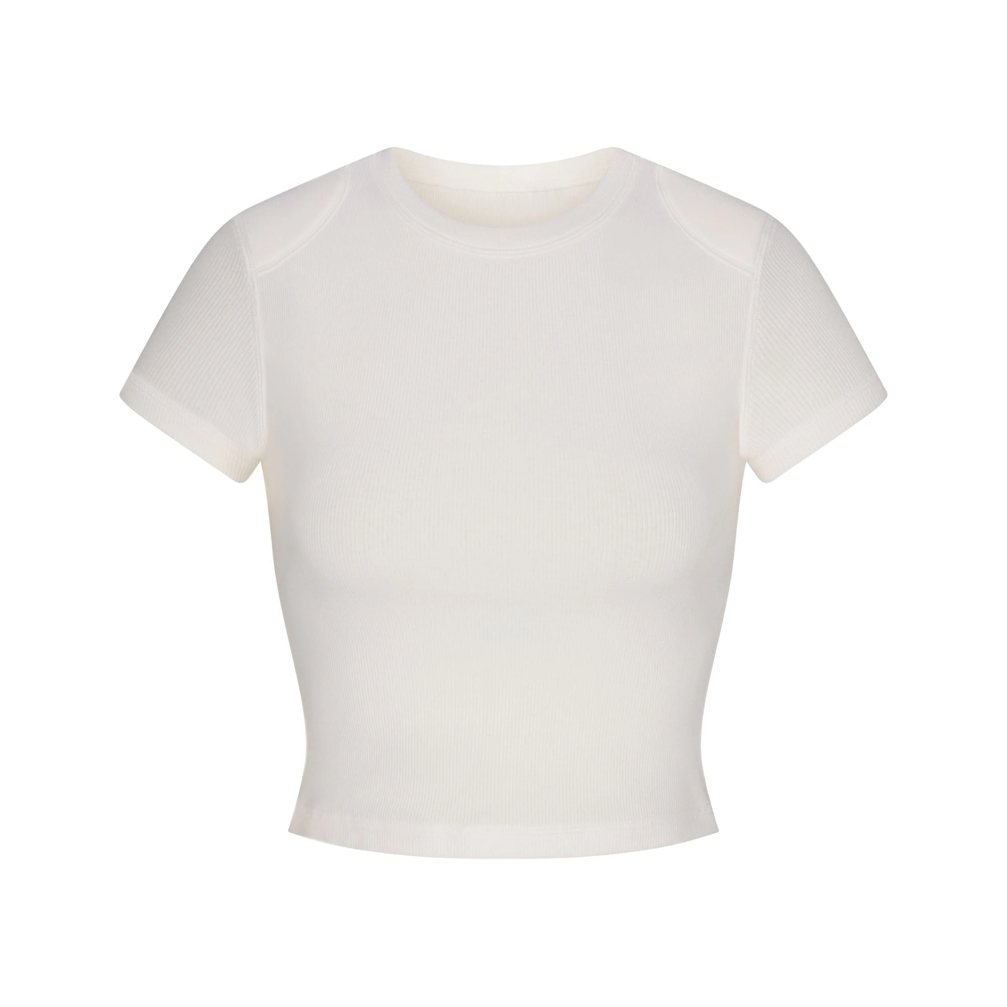 COTTON RIB SHOULDER PAD CROPPED TOP | MARBLE (T-SHIRTS, TOPS) FLAT ON A WHITE BACKGROUND | FLT
