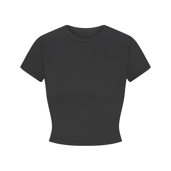 COTTON RIB SHOULDER PAD CROPPED TOP | SOOT (T-SHIRTS, TOPS) FLAT ON A WHITE BACKGROUND | FLT