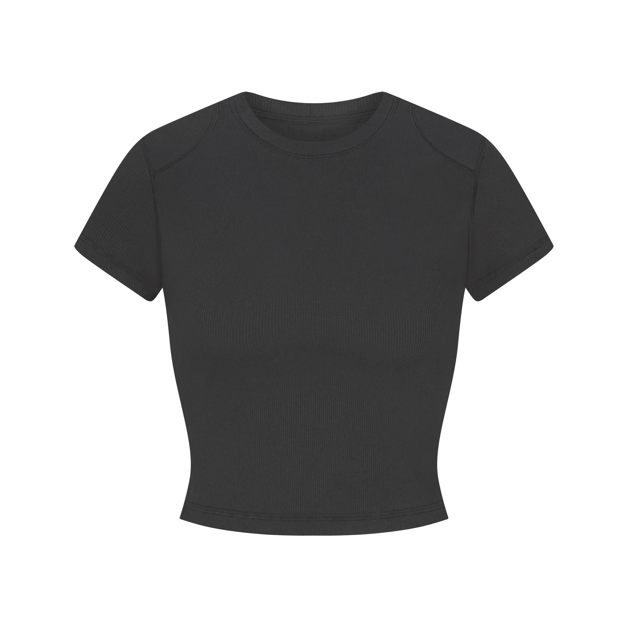 COTTON RIB SHOULDER PAD CROPPED TOP | SOOT (T-SHIRTS, TOPS) FLAT ON A WHITE BACKGROUND | FLT