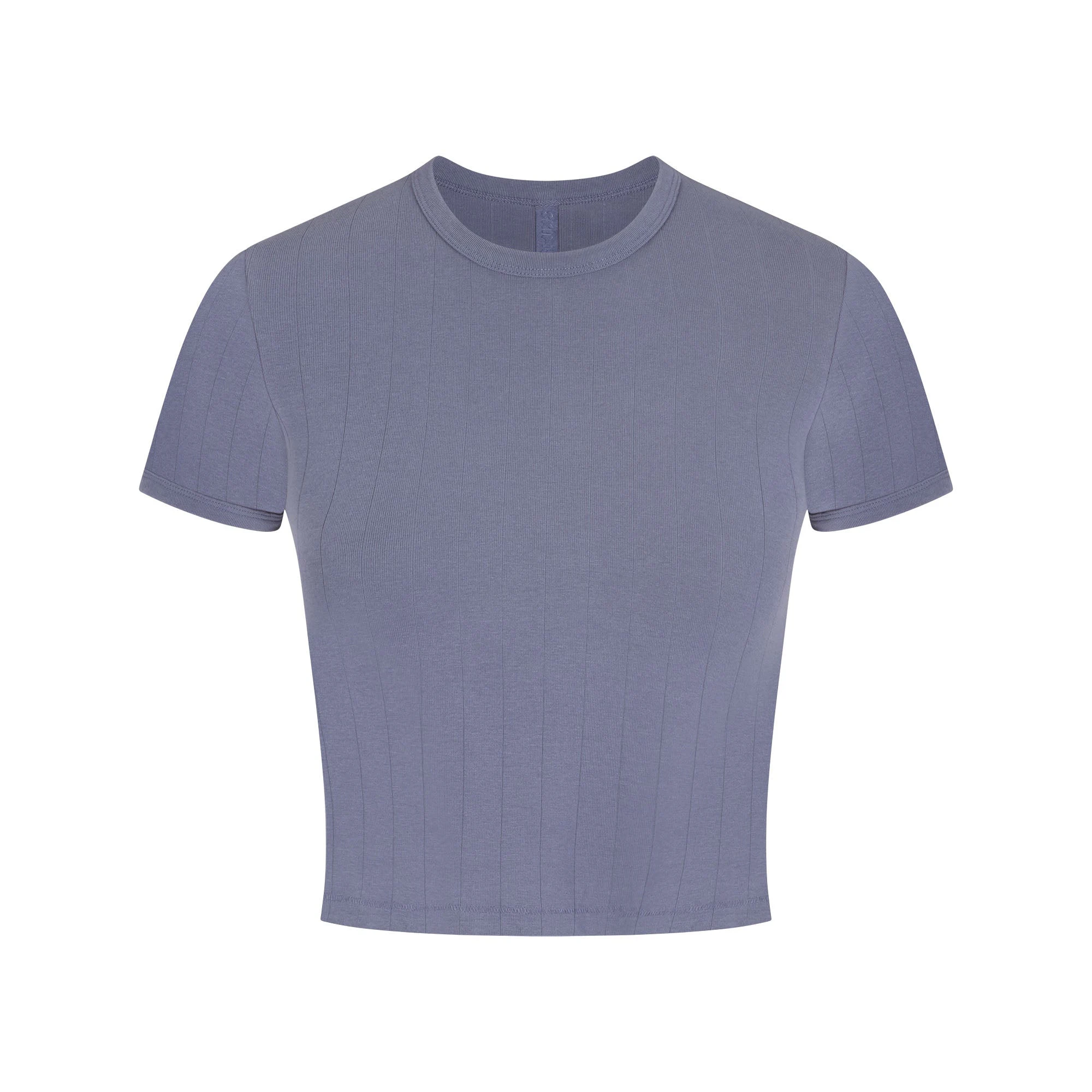 DROP NEEDLE POINTELLE BABY TEE | STEEL BLUE (T-SHIRTS) FLAT ON A WHITE BACKGROUND