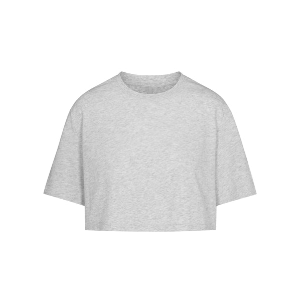 RELAXED TEES OVERSIZED CROPPED T-SHIRT | LIGHT HEATHER GREY FLAT ON A WHITE BACKGROUND | FLT