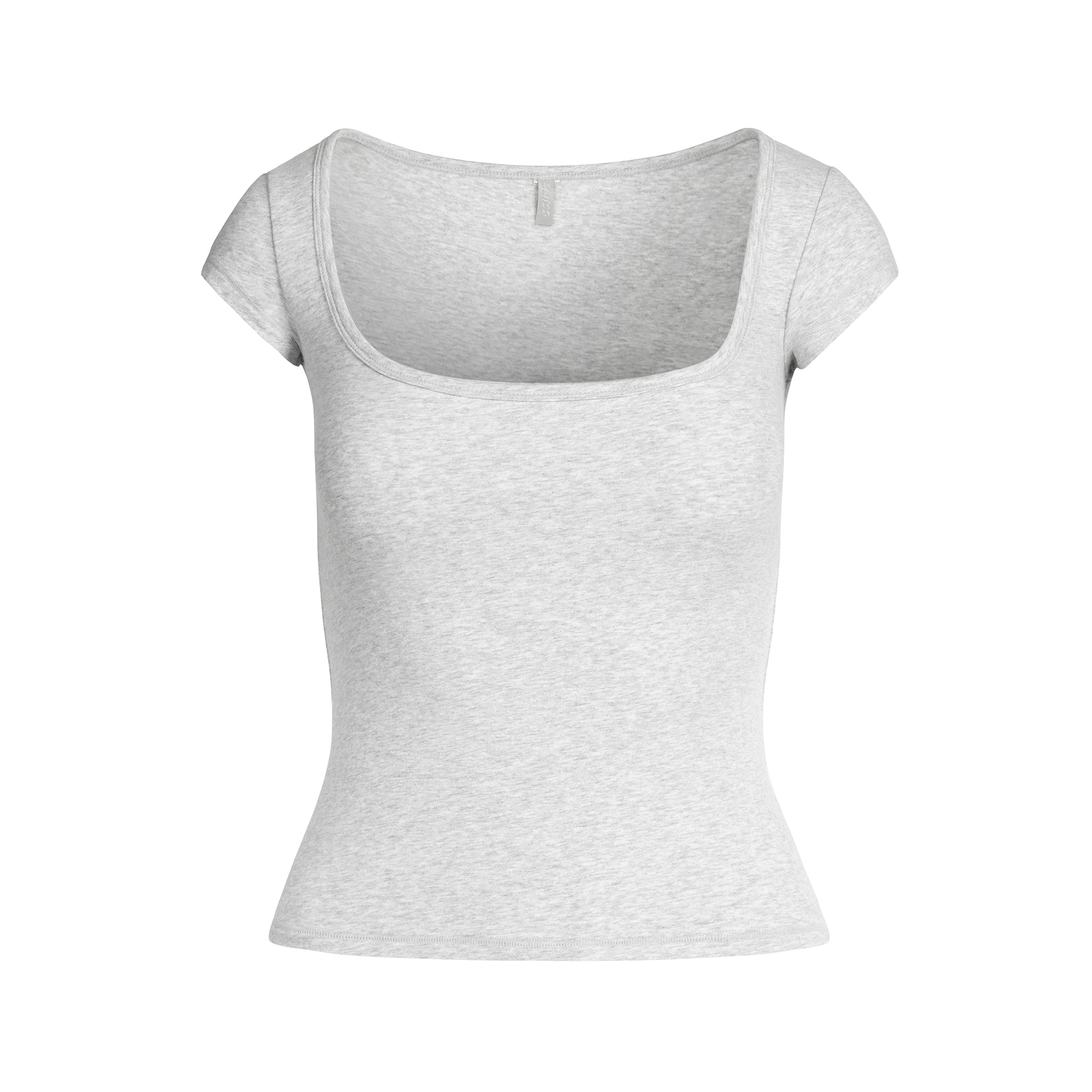 COTTON JERSEY SCOOP NECK T-SHIRT | LIGHT HEATHER GREY FLAT ON A WHITE BACKGROUND | FLT