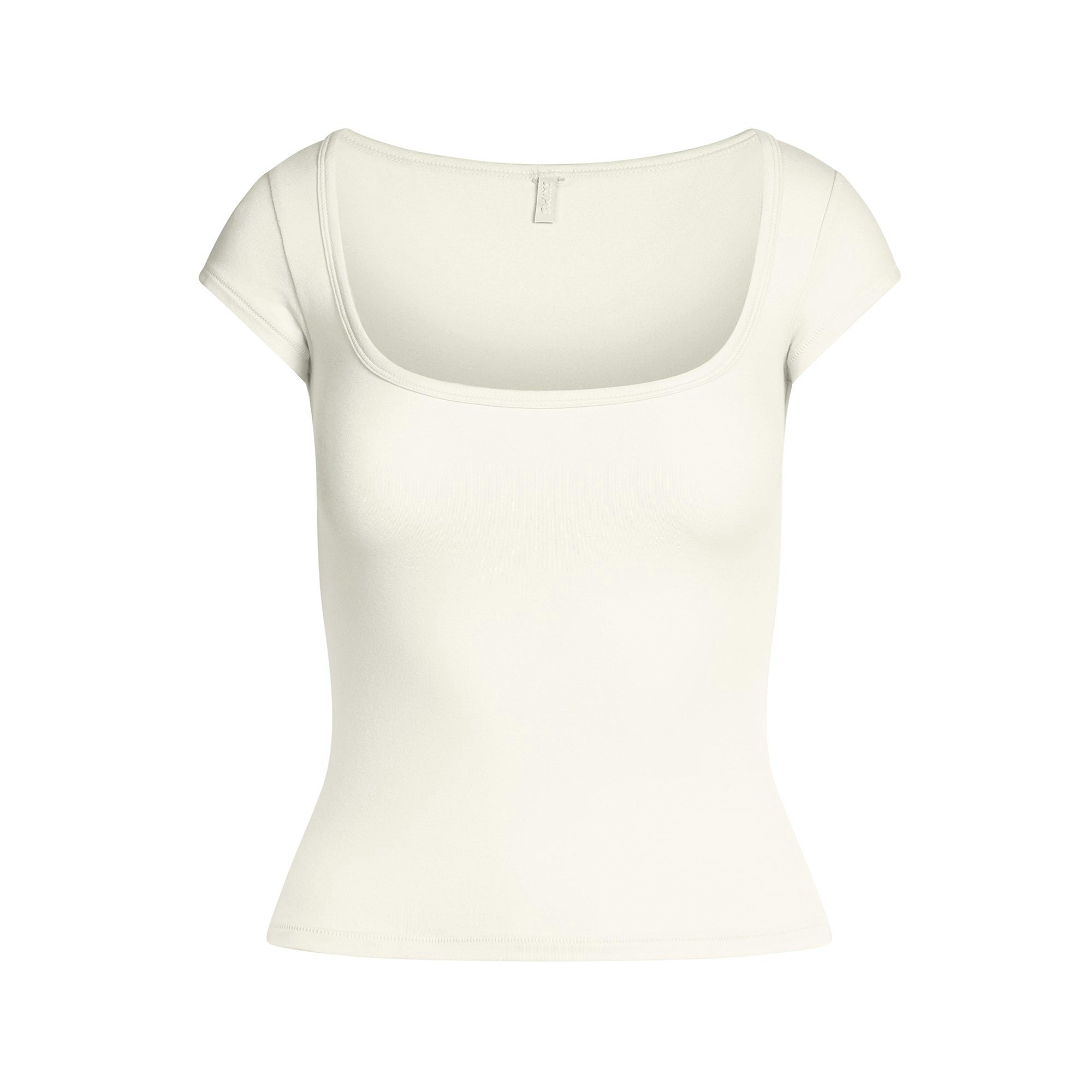 COTTON JERSEY SCOOP NECK T-SHIRT | MARBLE FLAT ON A WHITE BACKGROUND | FLT