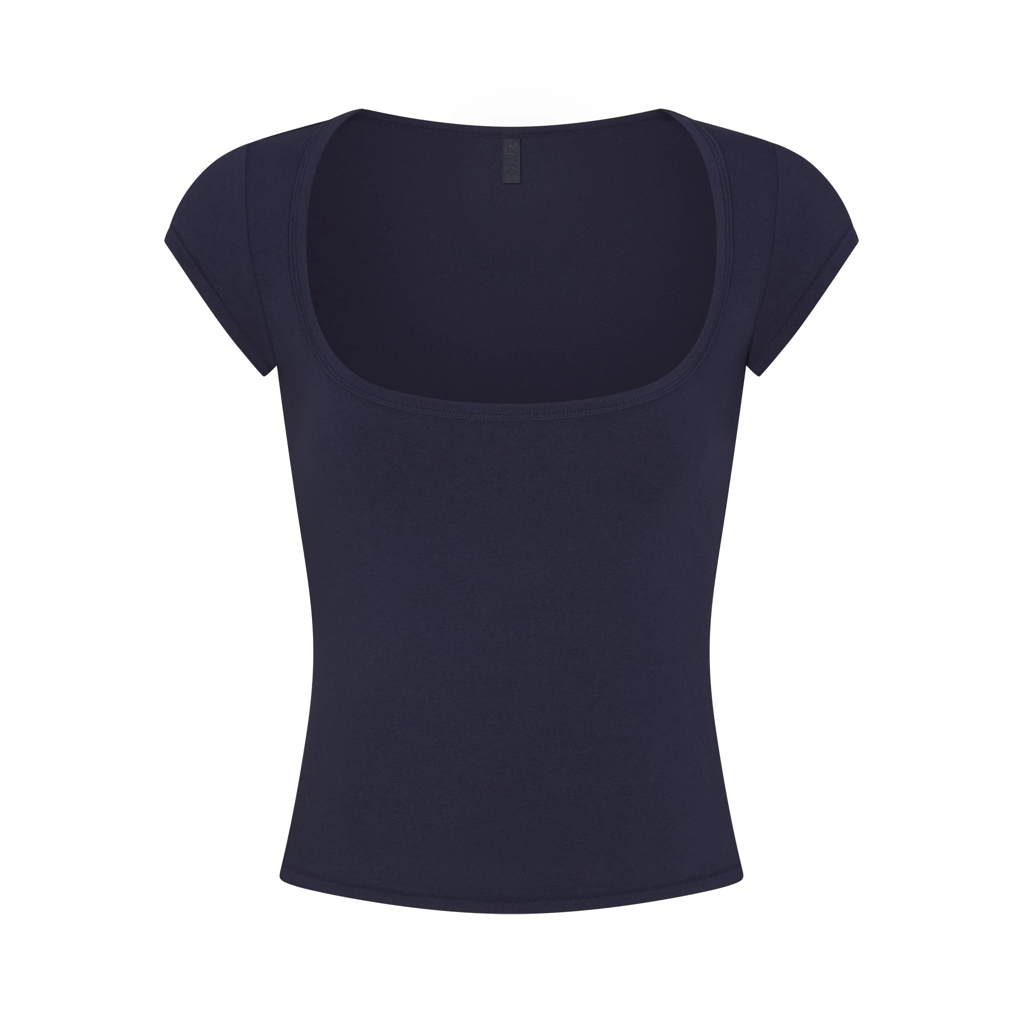 COTTON JERSEY SCOOP NECK T-SHIRT | NAVY FLAT ON A WHITE BACKGROUND | FLT
