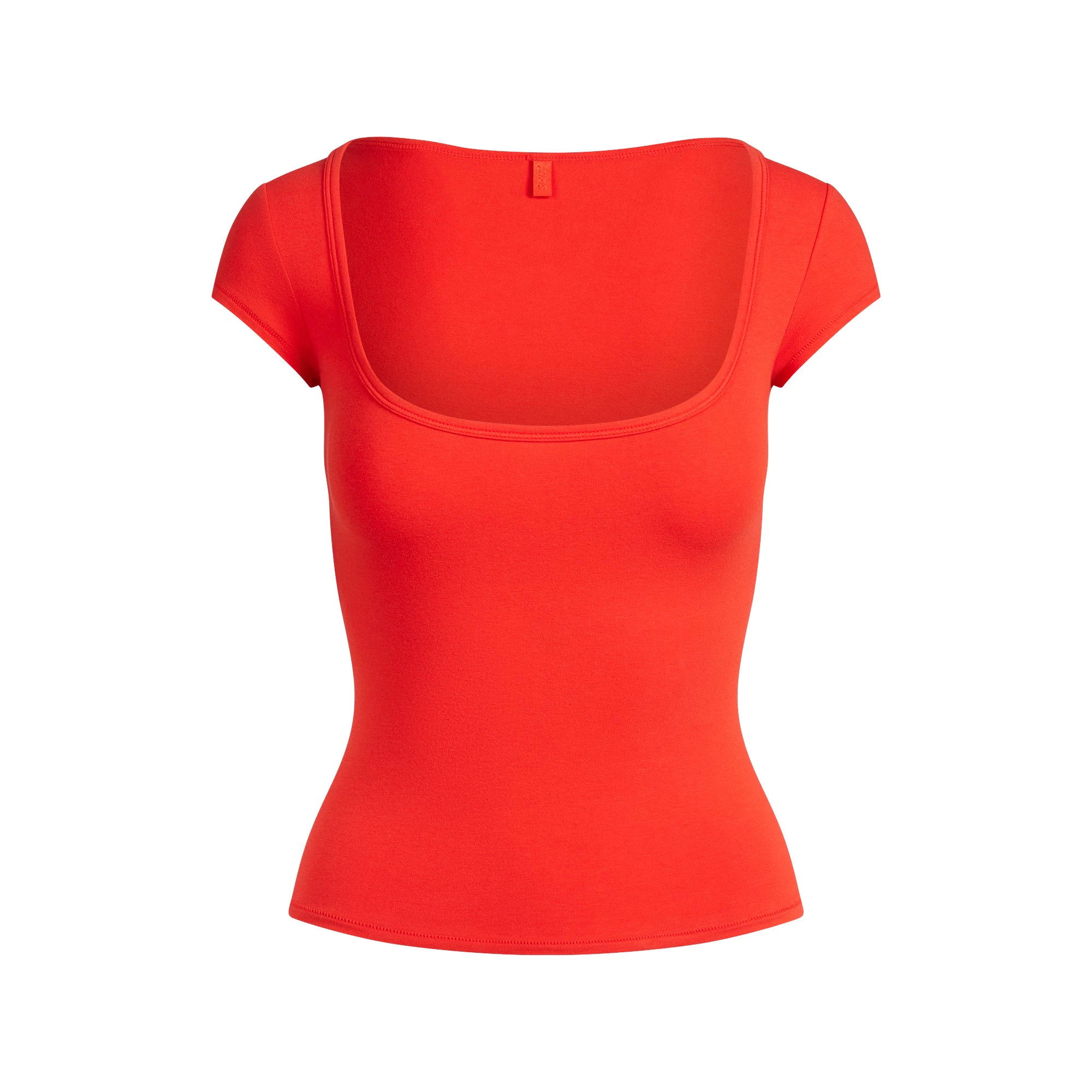 COTTON JERSEY SCOOP NECK T-SHIRT | RUBY FLAT ON A WHITE BACKGROUND | FLT