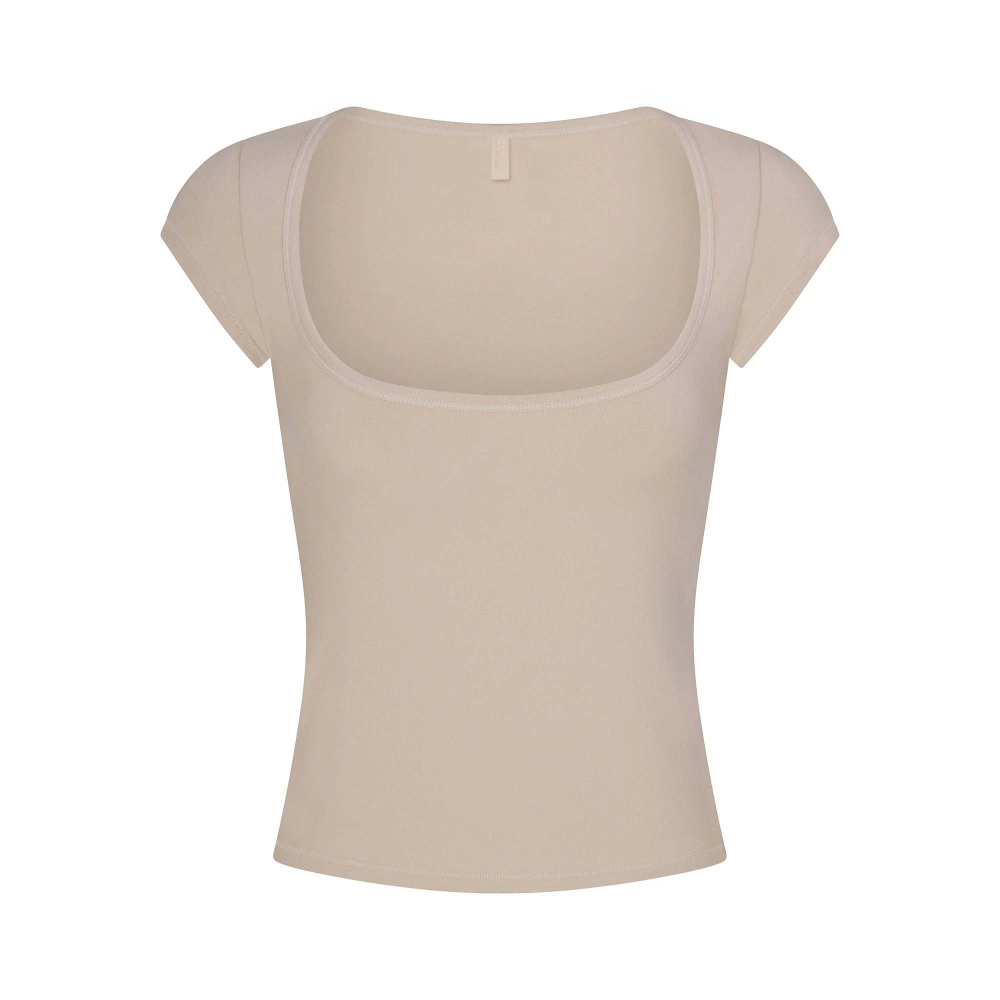 COTTON JERSEY SCOOP NECK T-SHIRT | STONE FLAT ON A WHITE BACKGROUND | FLT