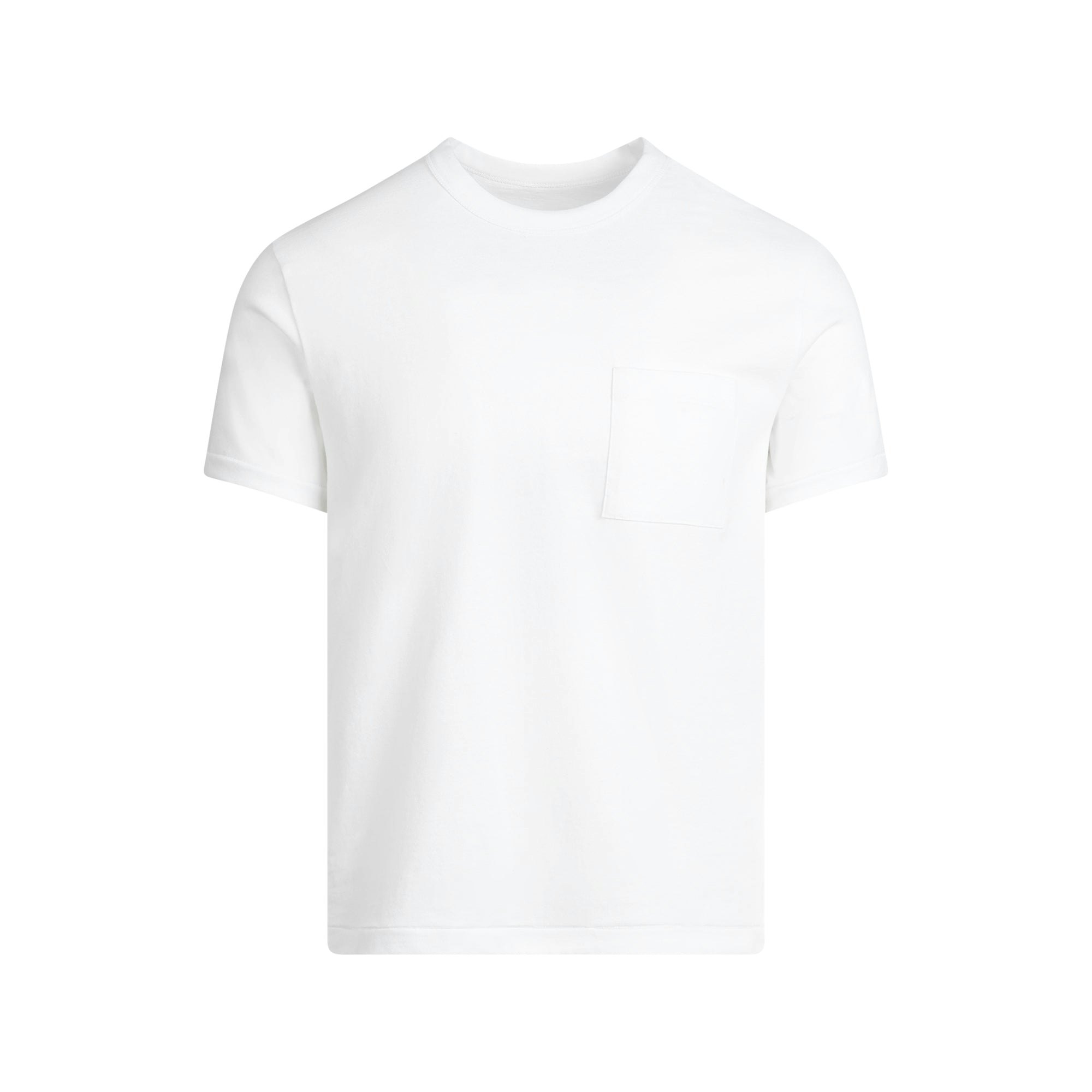 SKIMS COTTON MENS SLIM CROPPED T-SHIRT | CHALK FLAT ON A WHITE BACKGROUND | FLT
