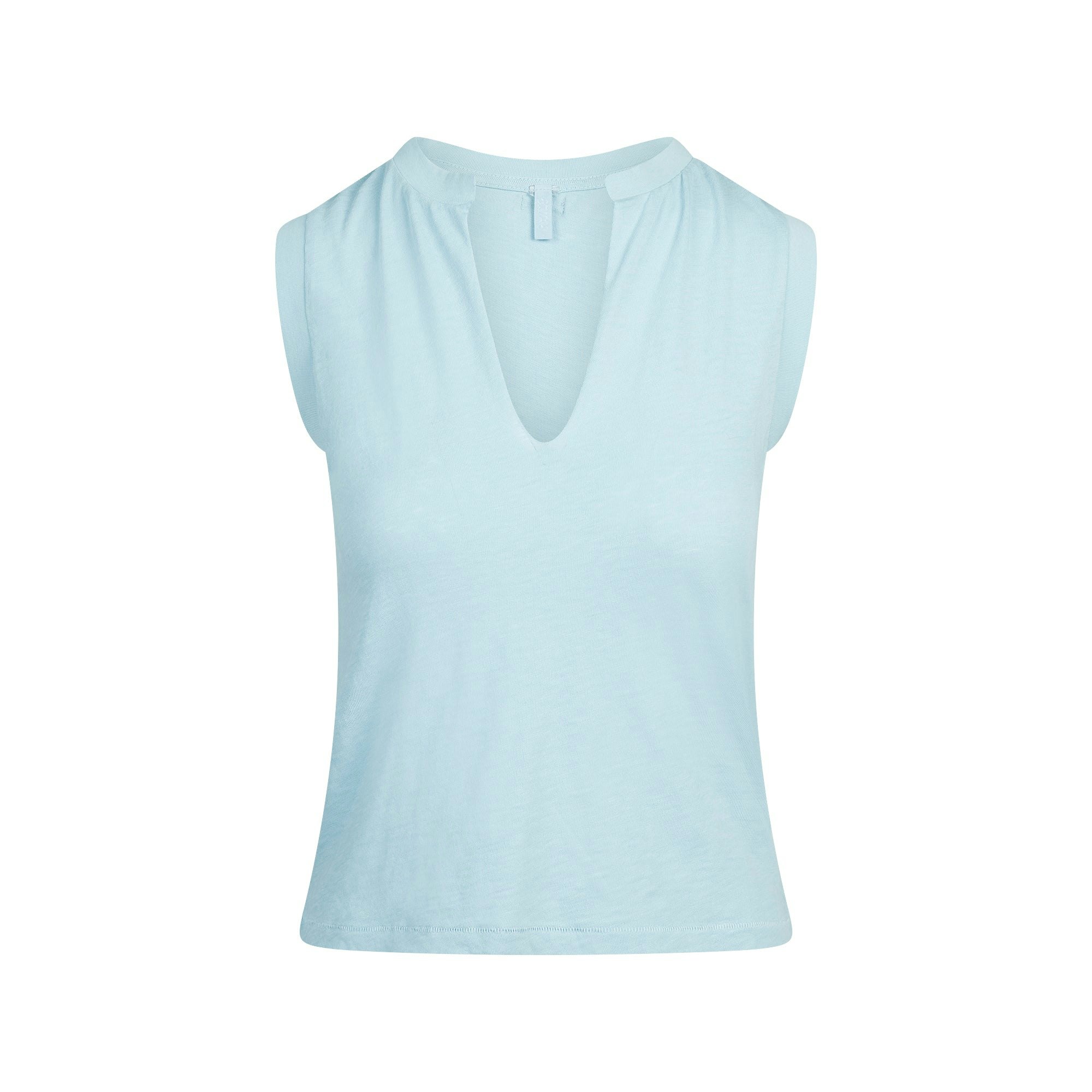 WORN IN JERSEY SPLIT NECK MUSCLE TANK | DENIM FLAT ON A WHITE BACKGROUND | FLT