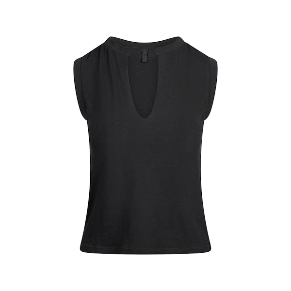 WORN IN JERSEY SPLIT NECK MUSCLE TANK | WASHED ONYX FLAT ON A WHITE BACKGROUND | FLT
