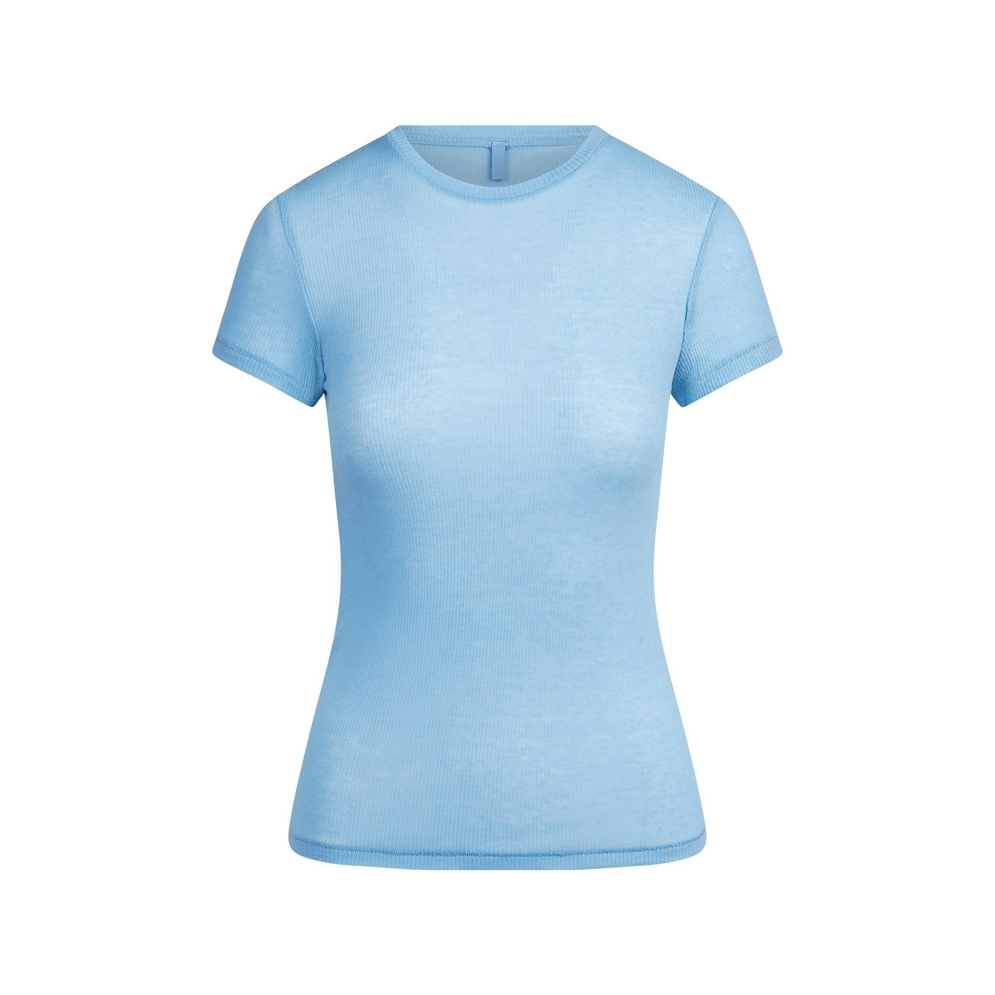 SHEER COTTON T-SHIRT | BLUE BELL FLAT ON A WHITE BACKGROUND | FLT