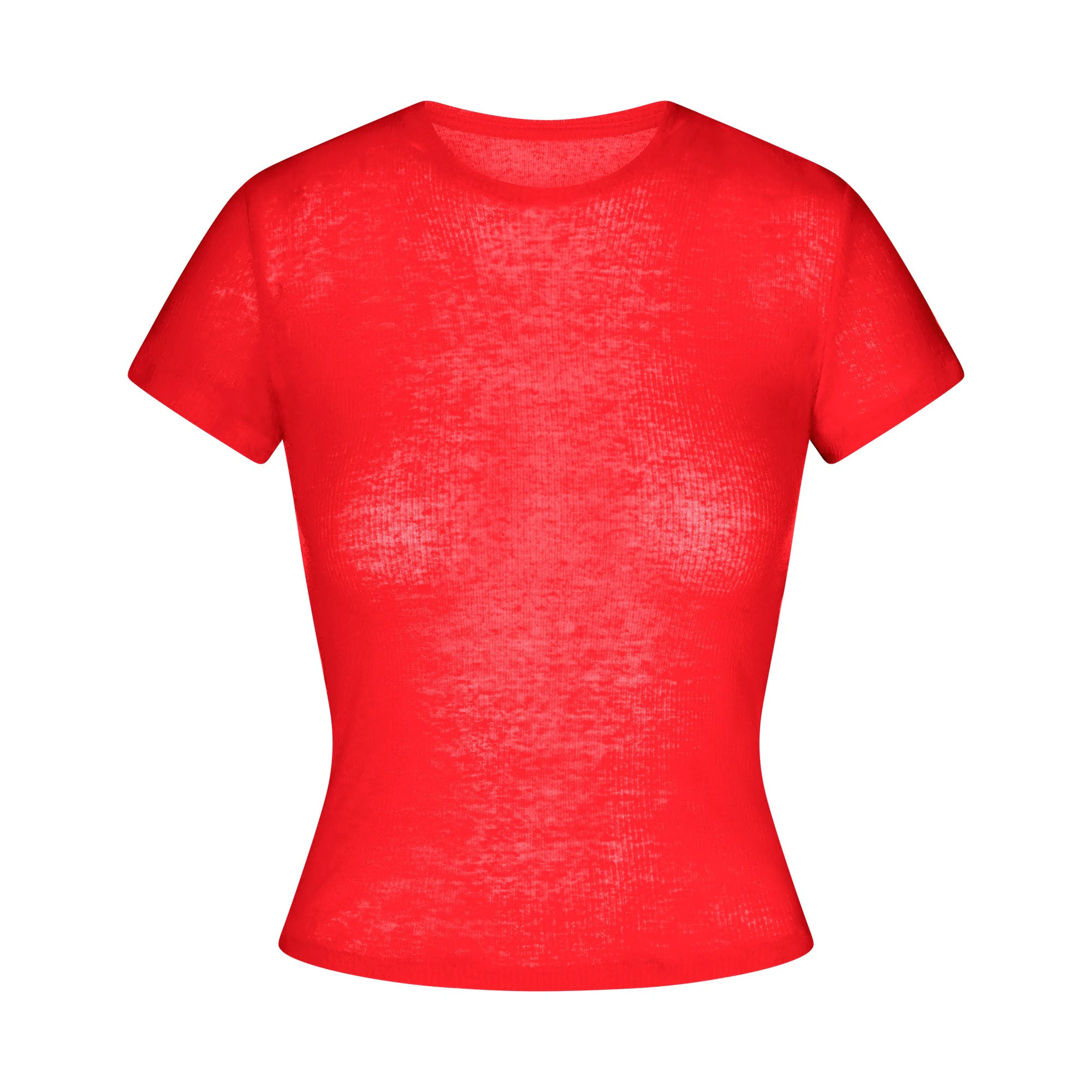 SHEER RIB T-SHIRT | CARMINE FLAT ON A WHITE BACKGROUND | FLT