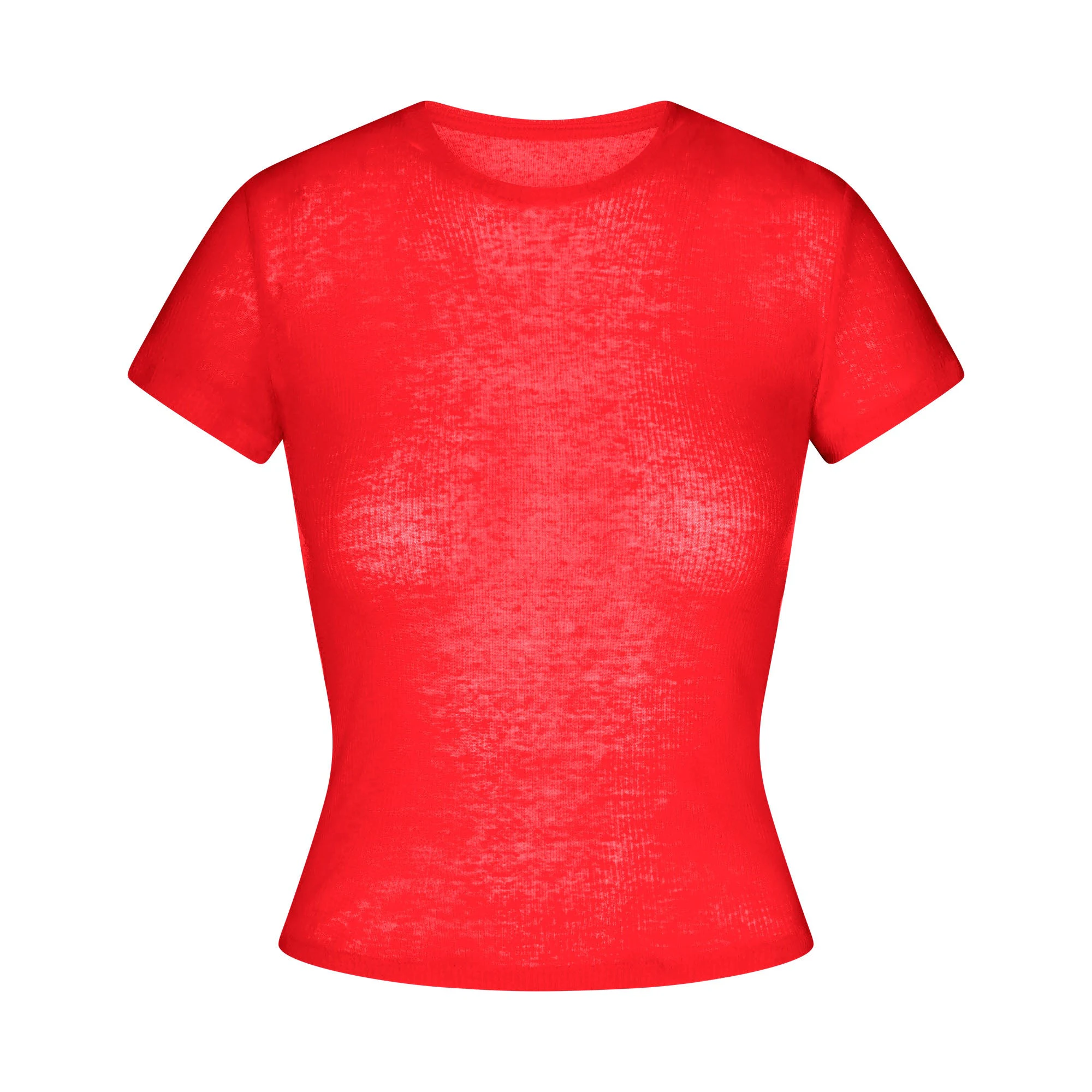 SHEER RIB T-SHIRT | CARMINE FLAT ON A WHITE BACKGROUND | FLT