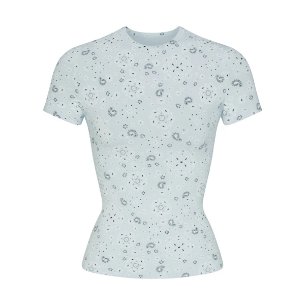 COTTON JERSEY T-SHIRT | POWDER BLUE BANDANA FLAT ON A WHITE BACKGROUND | FLT
