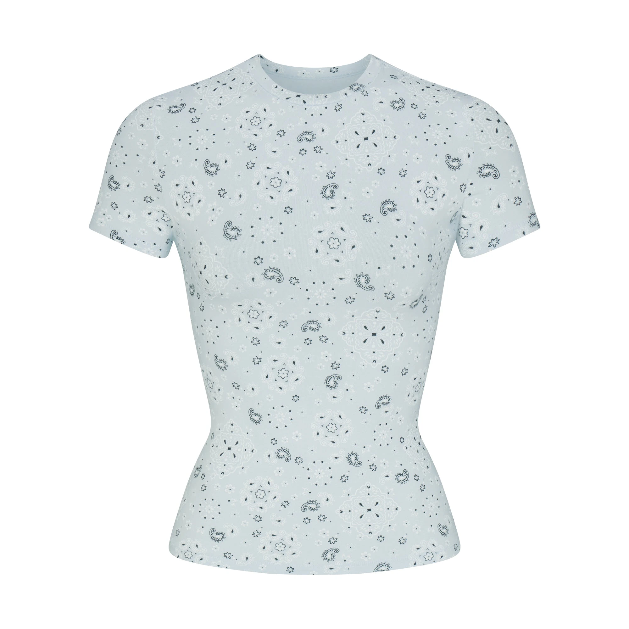 COTTON JERSEY T-SHIRT | POWDER BLUE BANDANA FLAT ON A WHITE BACKGROUND | FLT