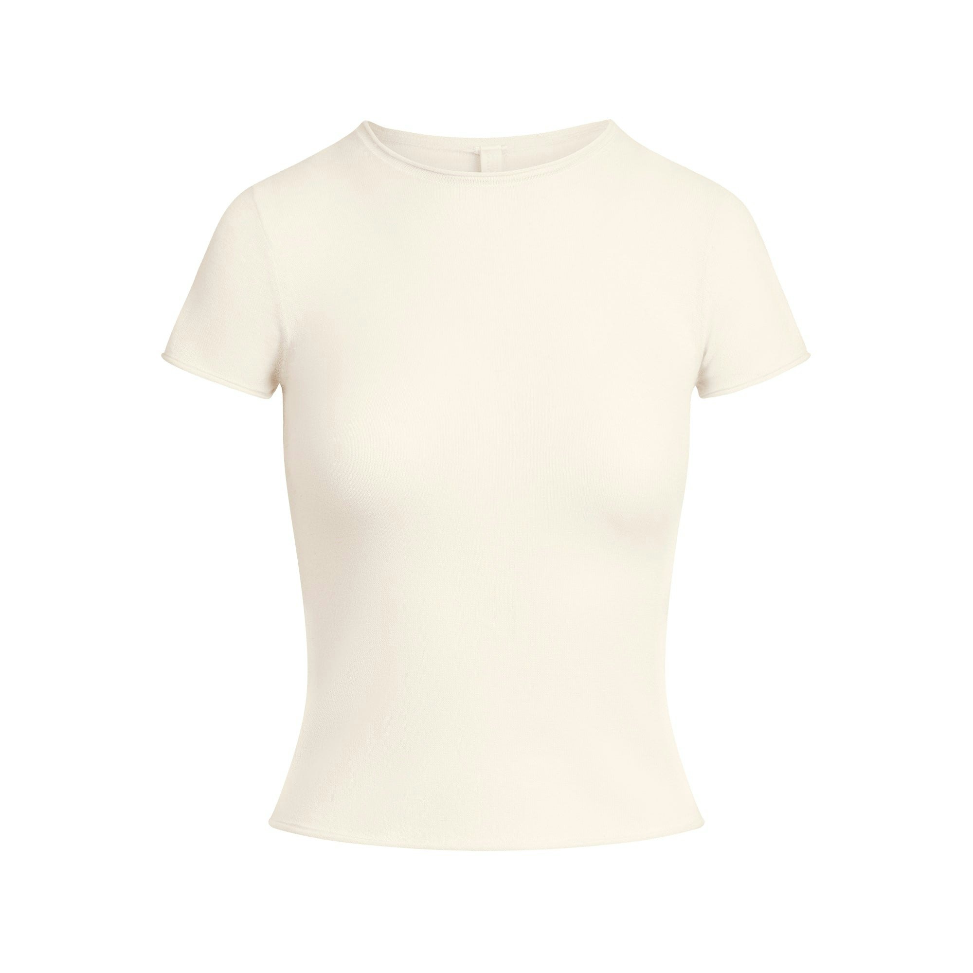 FEATHERWEIGHT CASHMERE T-SHIRT | EGRET FLAT ON A WHITE BACKGROUND | FLT