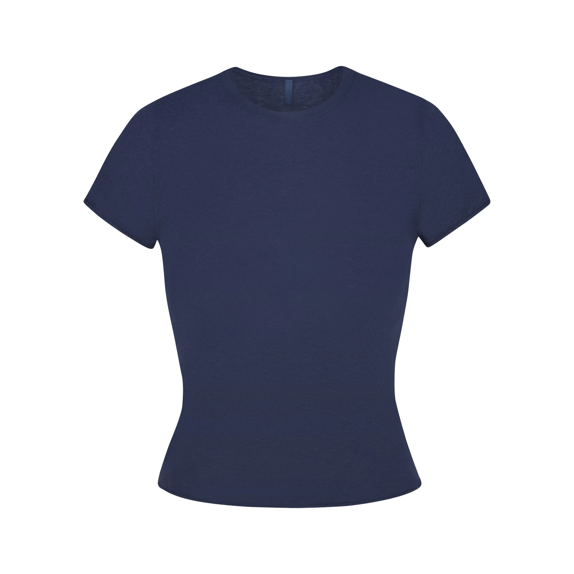 FEATHERWEIGHT CASHMERE TEE | INDIGO FLAT ON A WHITE BACKGROUND | FLT