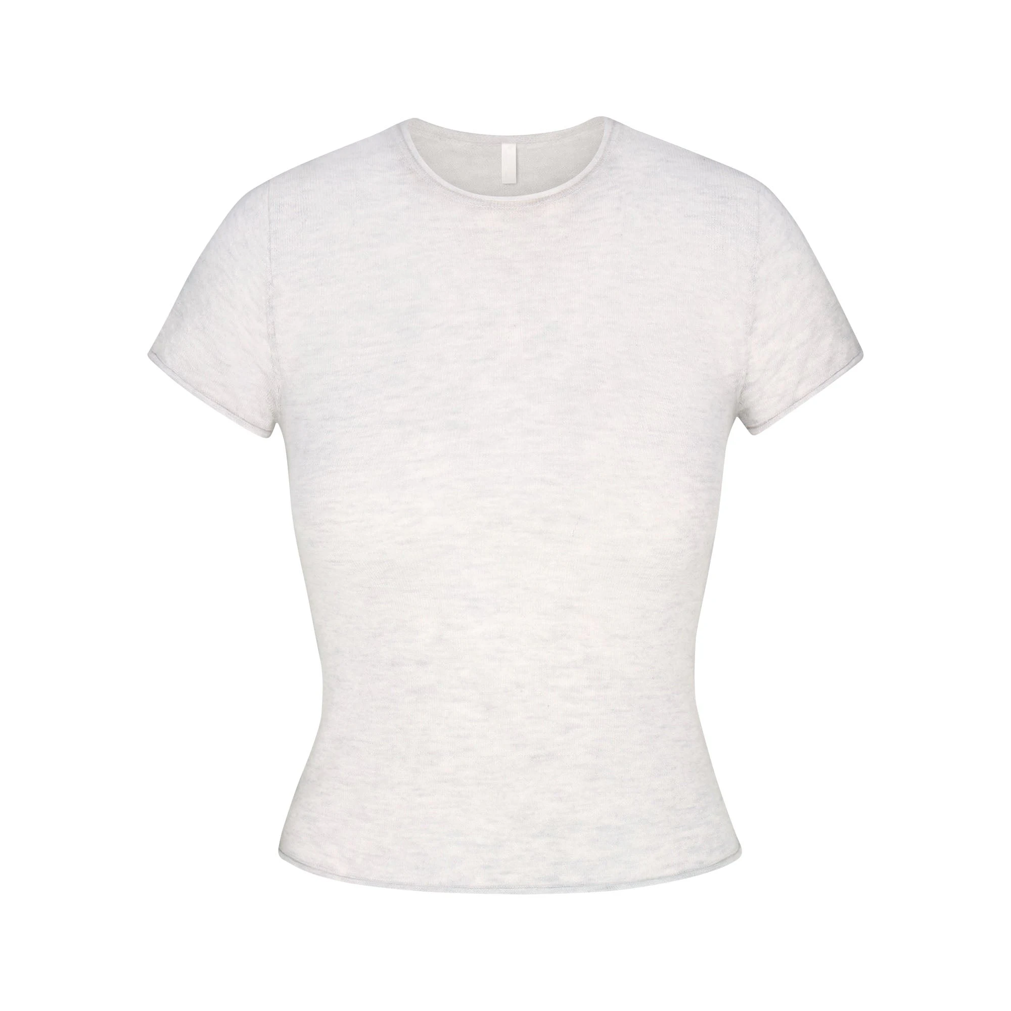 FEATHERWEIGHT CASHMERE TEE | LIGHT HEATHER GREY FLAT ON A WHITE BACKGROUND | FLT