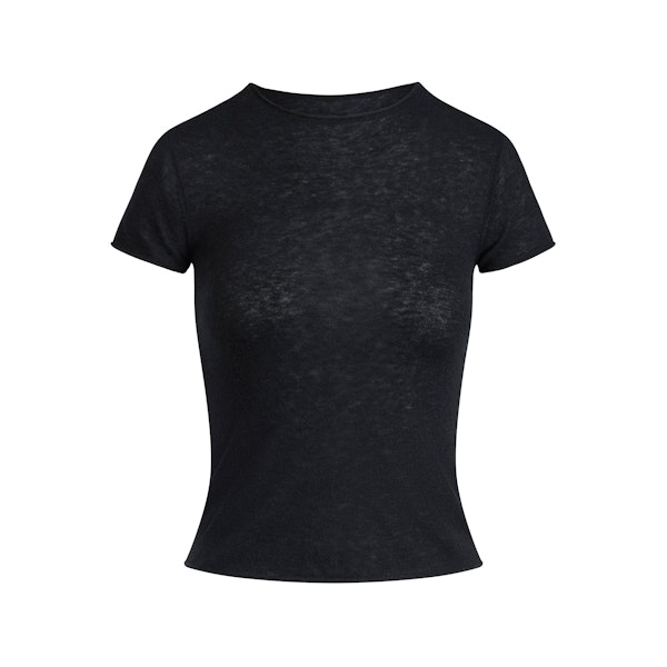 FEATHERWEIGHT CASHMERE T-SHIRT | ONYX FLAT ON A WHITE BACKGROUND | FLT