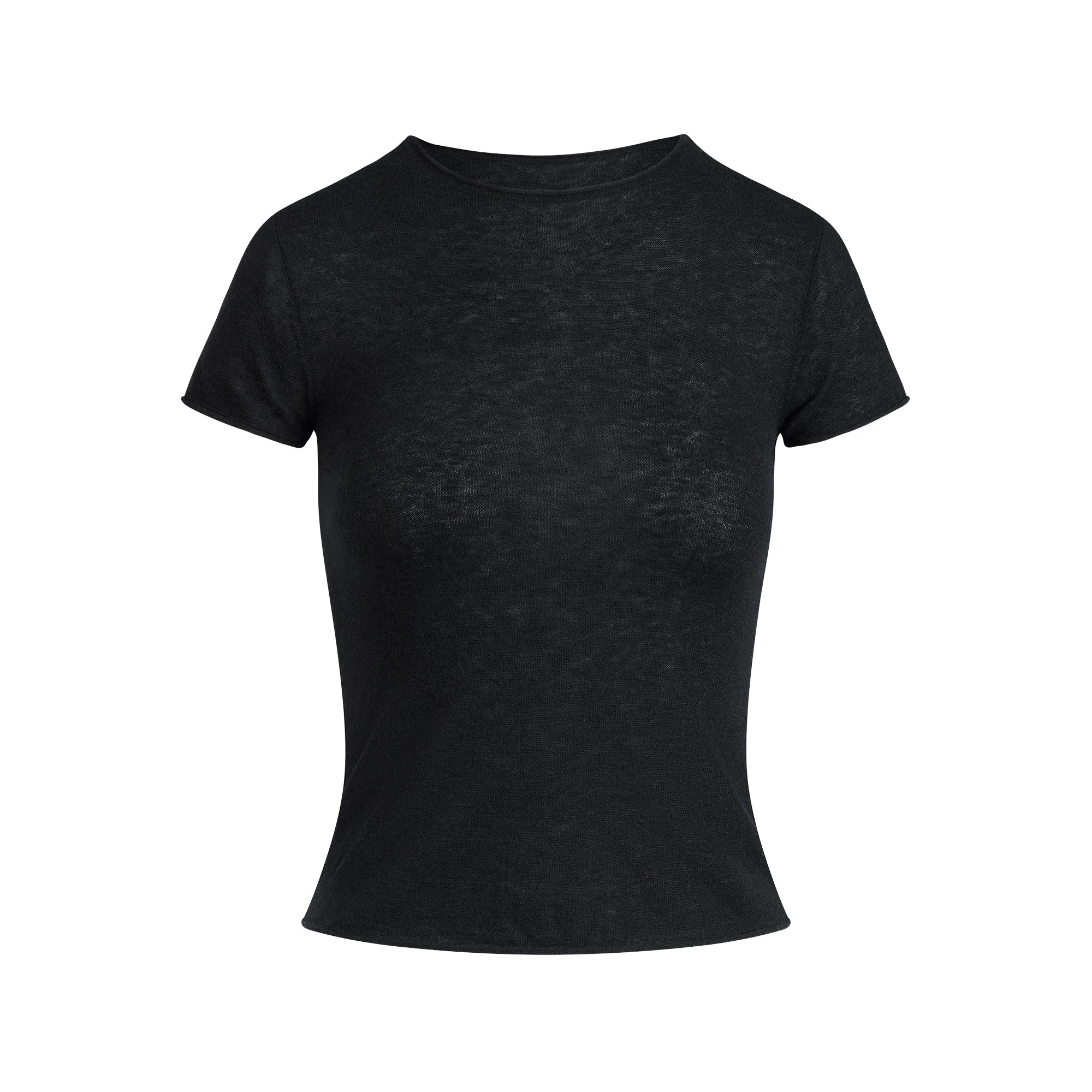 FEATHERWEIGHT CASHMERE T-SHIRT | ONYX FLAT ON A WHITE BACKGROUND | FLT
