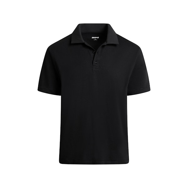 SKIMS COTTON MENS RELAXED POLO | ONYX FLAT ON A WHITE BACKGROUND | FLT