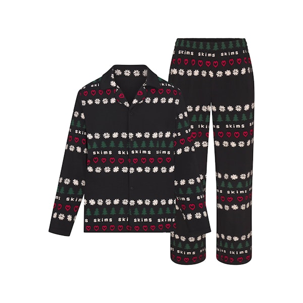 CACTUS PLANT FLEA MARKET X SKIMS JERSEY SLEEP MENS SET | ONYX PINE FAIR ISLE FLAT ON A WHITE BACKGROUND | FLT