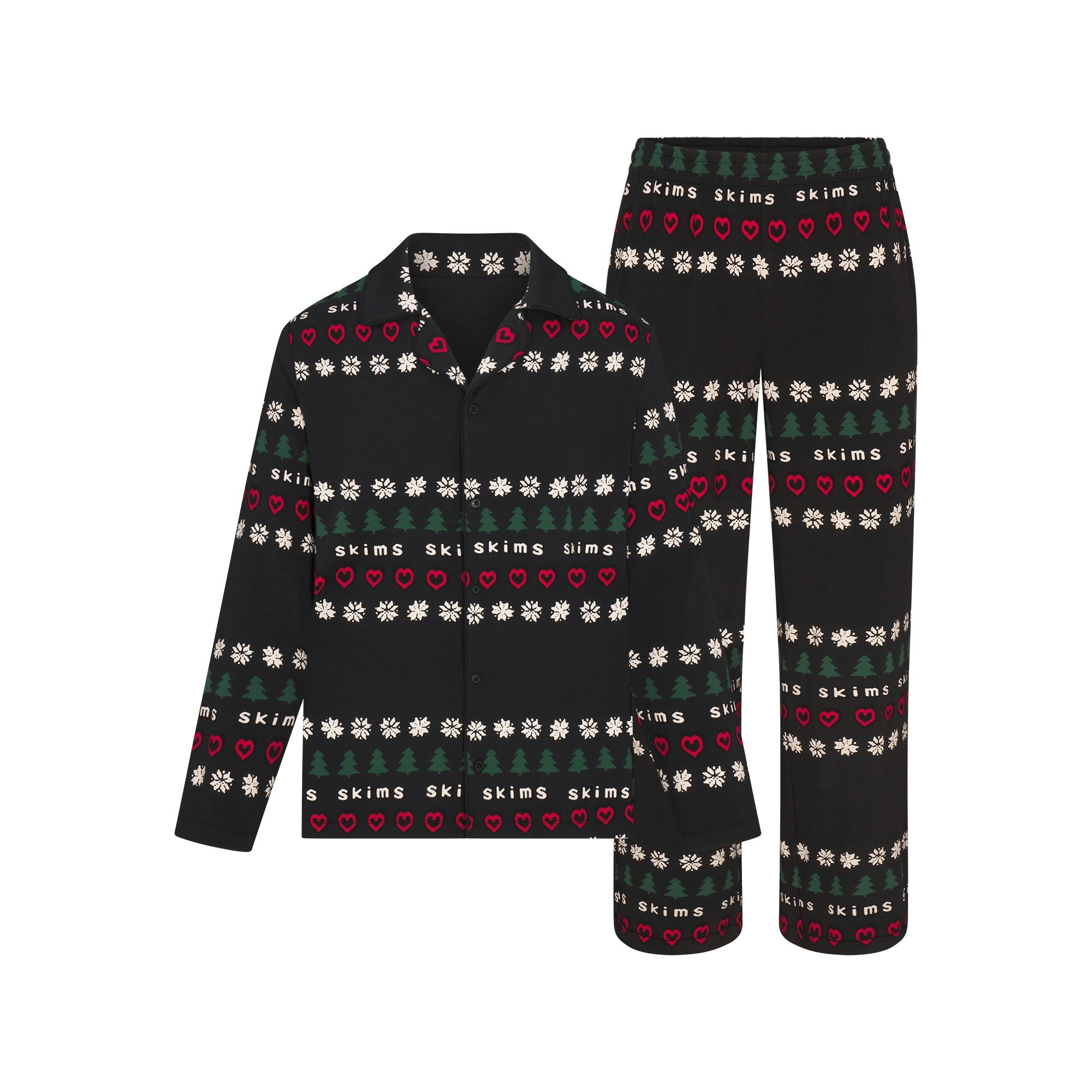 CACTUS PLANT FLEA MARKET X SKIMS JERSEY SLEEP MENS SET | ONYX PINE FAIR ISLE FLAT ON A WHITE BACKGROUND | FLT