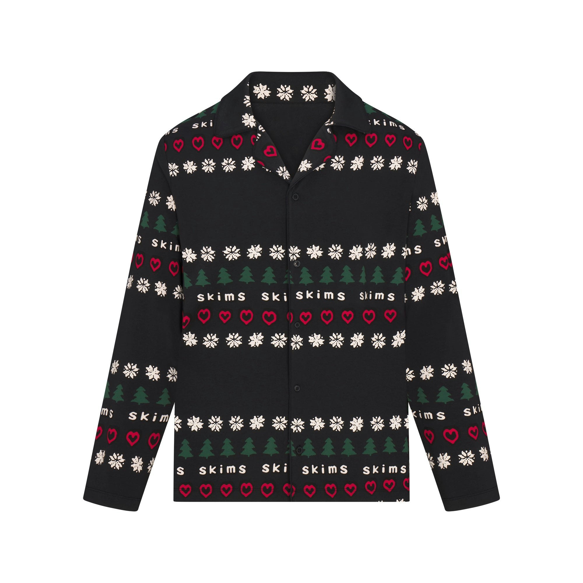 CACTUS PLANT FLEA MARKET X SKIMS JERSEY SLEEP MENS SET | ONYX PINE FAIR ISLE FLAT ON A WHITE BACKGROUND