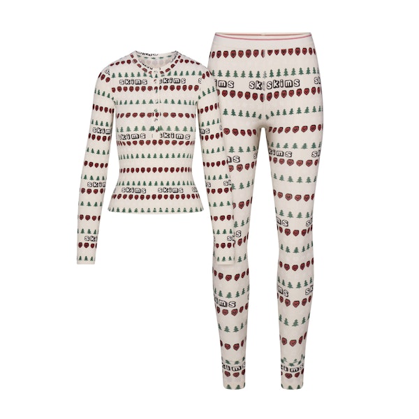 CACTUS PLANT FLEA MARKET X SKIMS COTTON RIB HENLEY AND LEGGING SET | MARBLE PINE FAIR ISLE FLAT ON A WHITE BACKGROUND | FLT