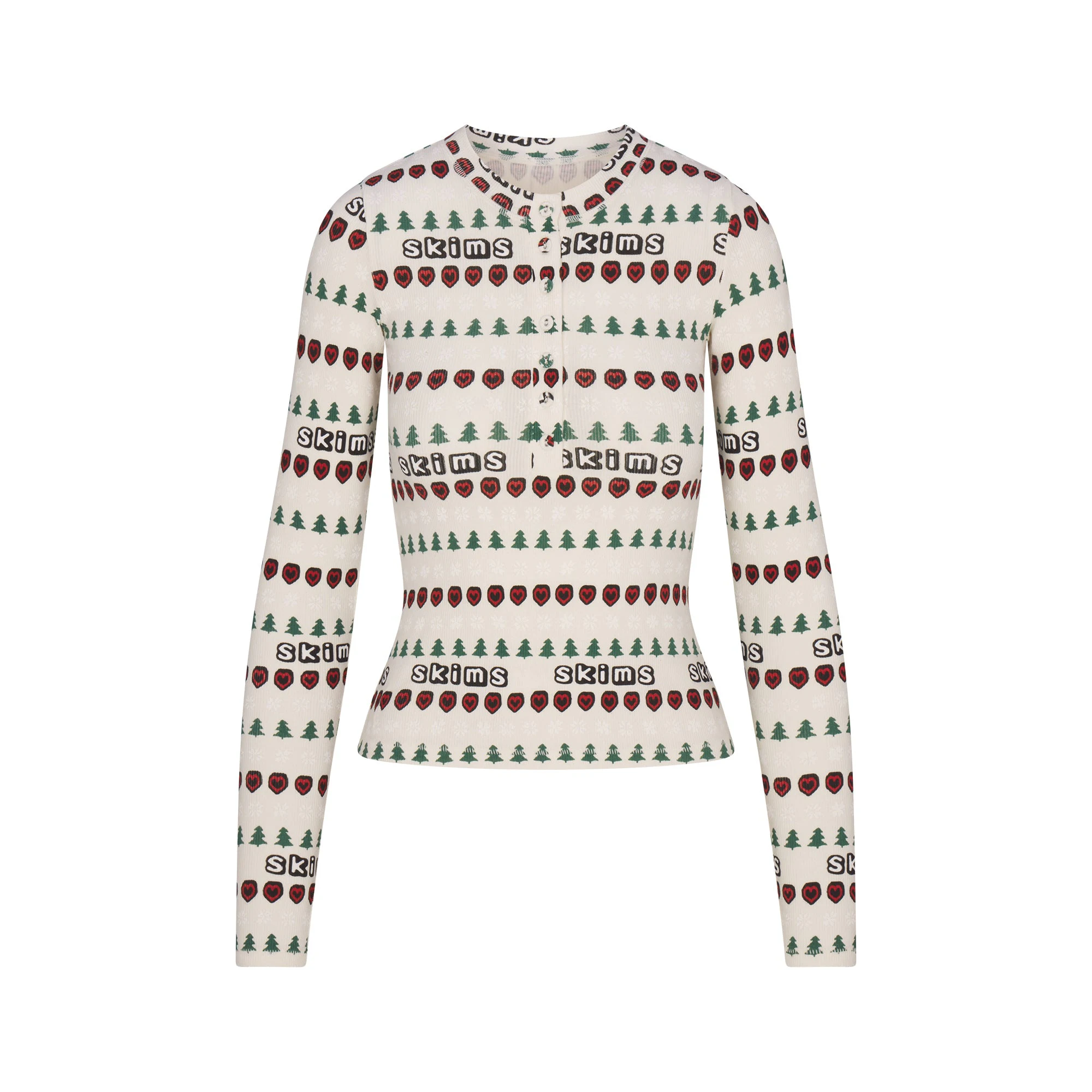 CACTUS PLANT FLEA MARKET X SKIMS COTTON RIB HENLEY AND LEGGING SET | MARBLE PINE FAIR ISLE FLAT ON A WHITE BACKGROUND