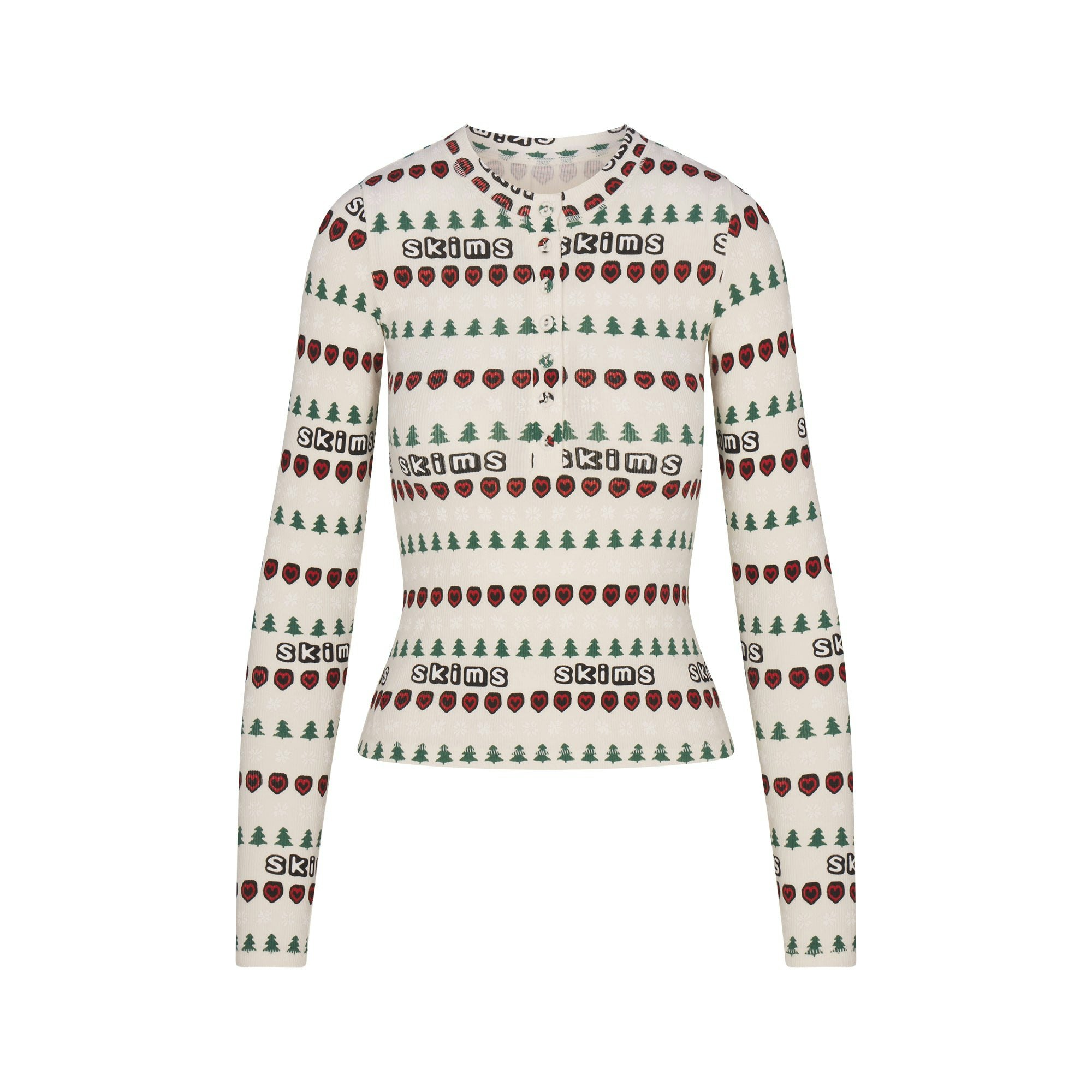 CACTUS PLANT FLEA MARKET X SKIMS COTTON RIB HENLEY AND LEGGING SET | MARBLE PINE FAIR ISLE FLAT ON A WHITE BACKGROUND