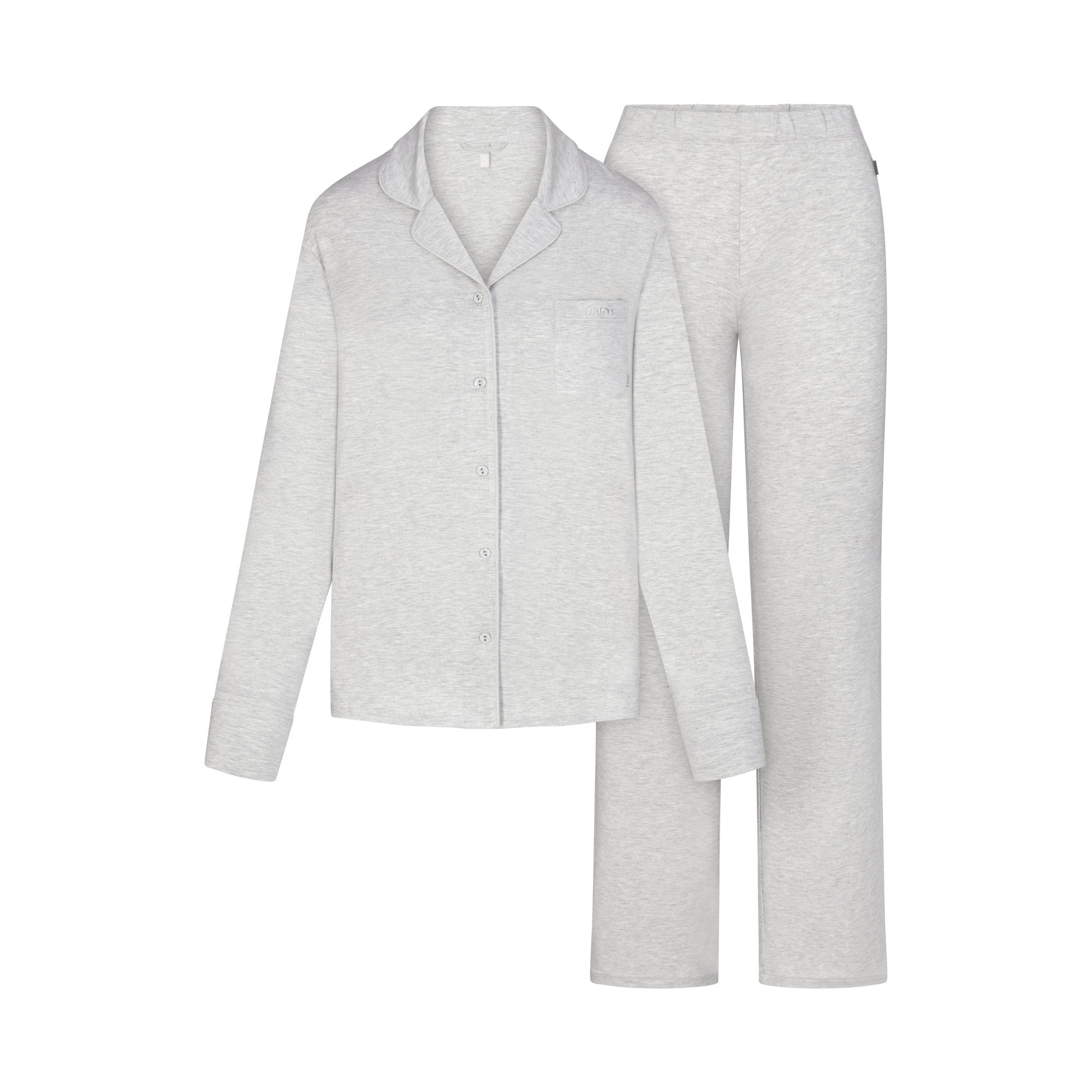 SKIMS SLEEP LONG SLEEVE BUTTON UP SET | LIGHT HEATHER GREY | XXS